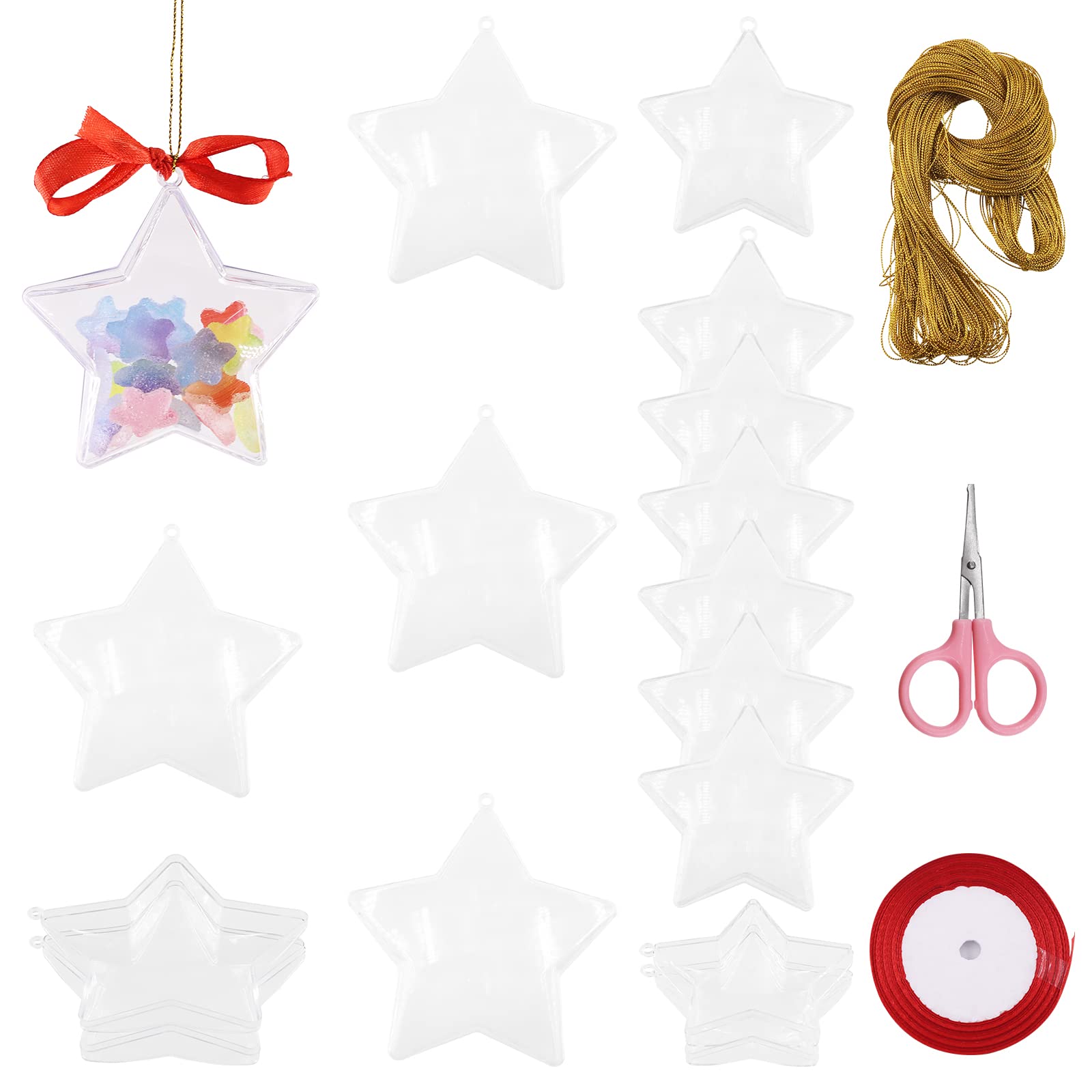 16Pcs Clear Plastic Star Fillable Ornament Balls - DIY Christmas Craft Decorations for Tree, Wedding, Party (8-10cm Diameter) - Perfect for Holiday Decor, Gift Filling & Home Decoration Projects