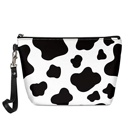 Black & White Cow Print PU Leather Toiletry Bag - Waterproof Cosmetic Makeup Pouch for Women, Travel Organizer with Zipper - Perfect for Travel, Gym & Daily Essentials Storage