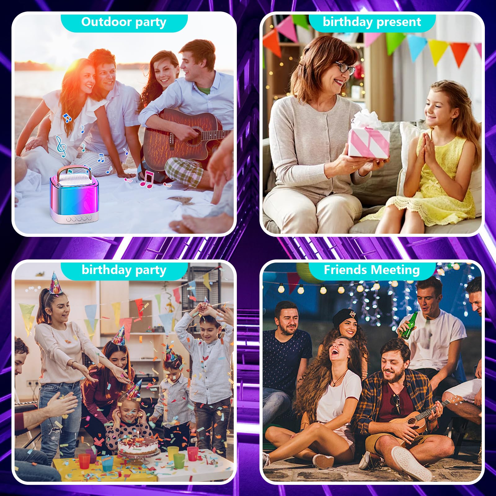 Portable Bluetooth Karaoke Machine with 2 Wireless Microphones for Adults & Kids - TF/USB/AUX Input, Echo & Vocal Cut Features - Perfect for Home Parties, Travel & Family Gatherings