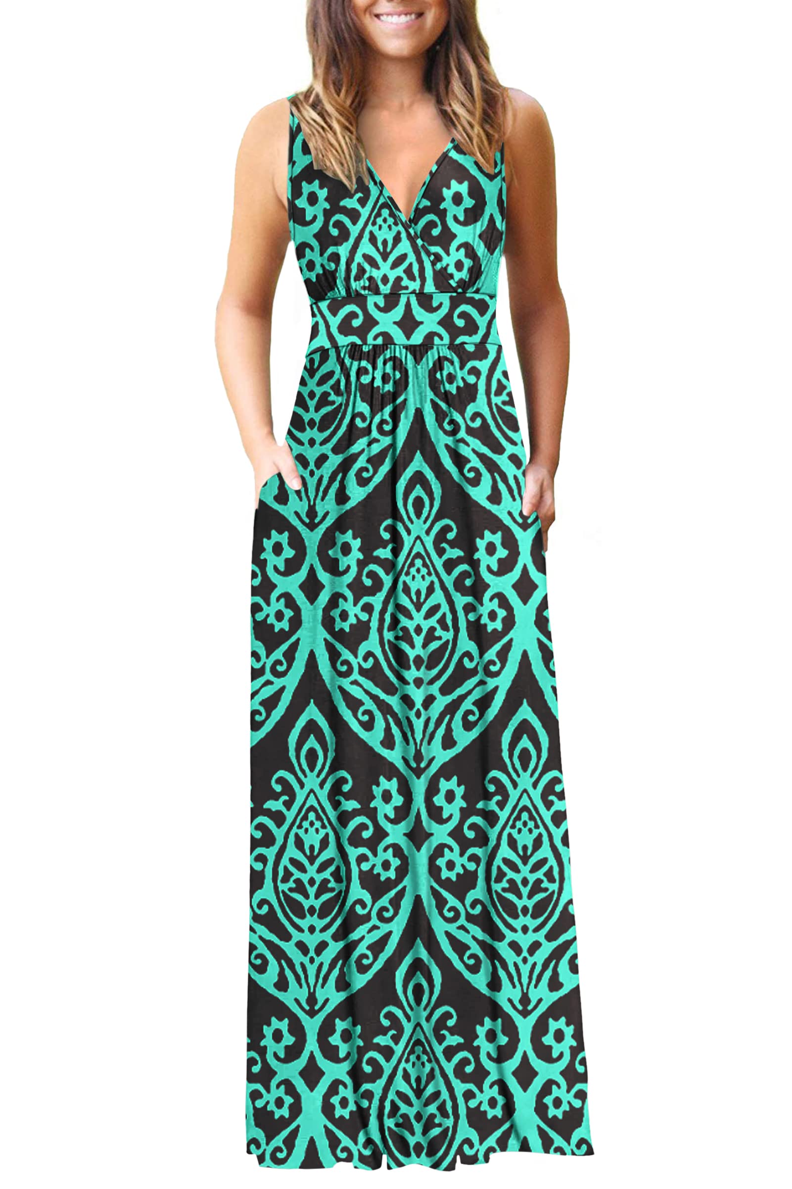 AUSELILY Women's Sleeveless Deep V-Neck Formal Maxi Dress with Pockets - Elegant Cocktail Party Gown for Evening Events, Weddings & Special Occasions 2025 New