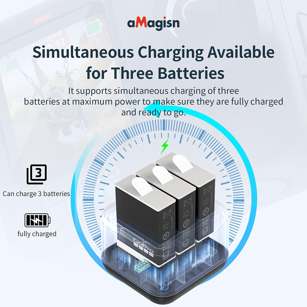 Fast USB-C Quick Charger for GoPro Hero 12/11/10/9 - 3-Battery Simultaneous Charging with Cable | Perfect for Travel, Vlogging & Outdoor Adventures