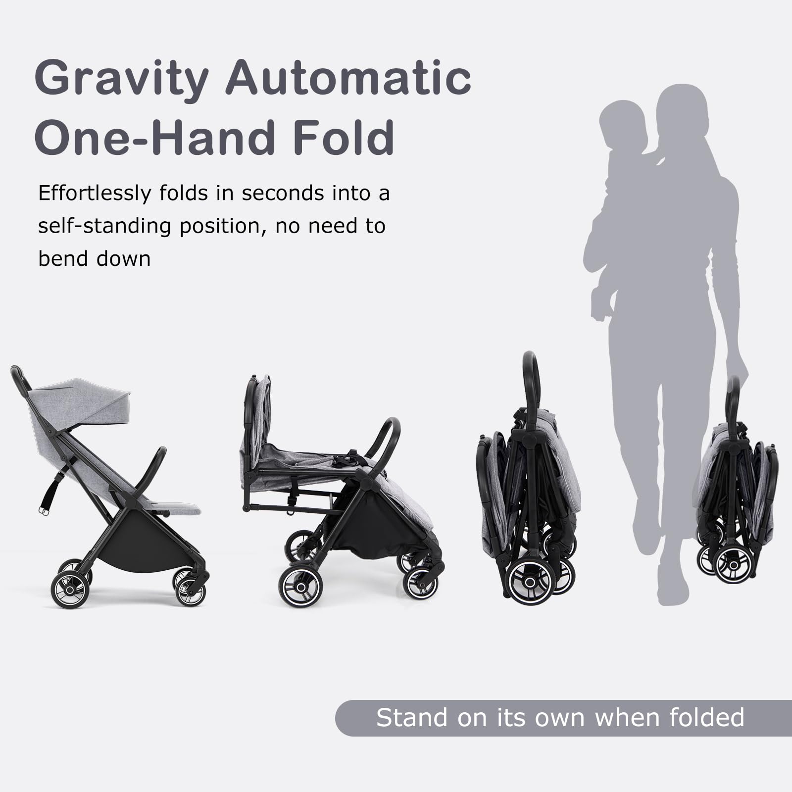 INFANS Lightweight Baby Stroller - Compact Fold Travel Stroller for Airplane, One-Hand Gravity Fold with Near Flat Recline, Foldable Toddler Stroller for Infants 0-36 Months - Perfect for Travel, Shopping & Daily Walks