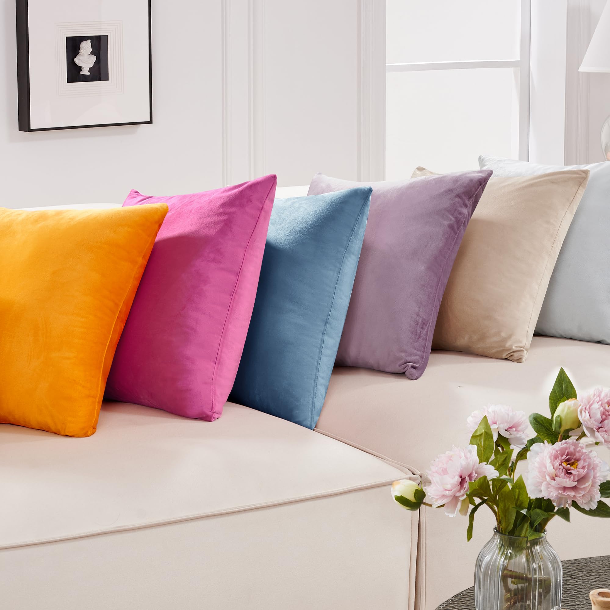 Deconovo 16x16 Inch Velvet Throw Pillow Covers Set of 2 - Super Soft Plush Decorative Cushion Covers for Sofa, Couch & Living Room - Stone Blue - Perfect for Home Decor, Accent Pillows & Cozy Comfort