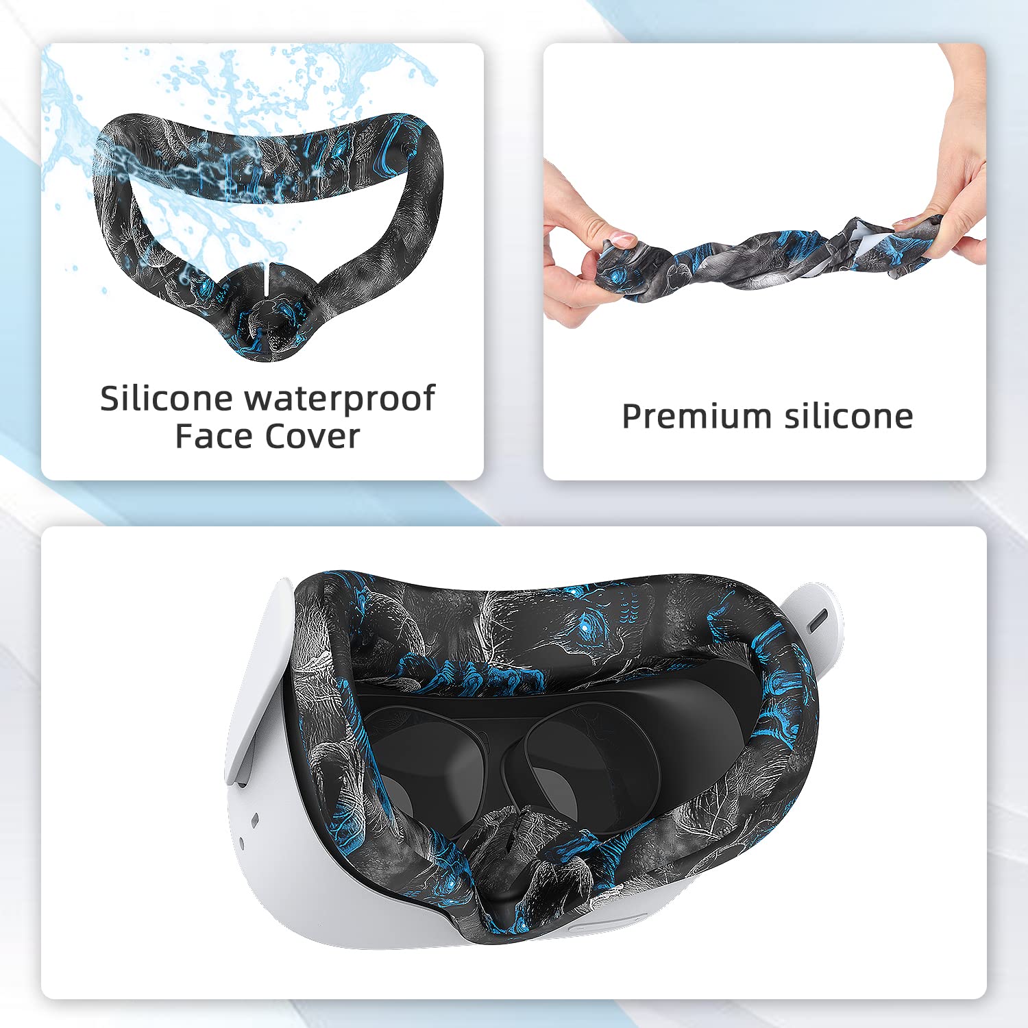 Oculus Quest 2 VR Accessories Set - Silicone Face Cover, Controller Grip, Shell Case, Lens Protector & 10 Disposable Eye Covers (Phantom Black) | Enhanced Comfort & Hygiene for Virtual Reality Gaming & Movie Watching