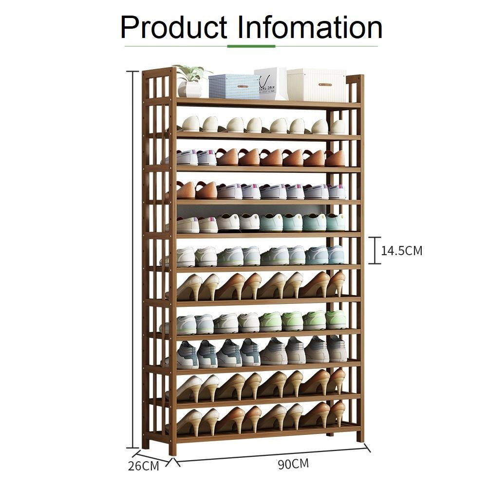 11-Tier Bamboo Shoe Rack Corner Shelf - Space Saving Shoe Storage Organizer for Entryway, Closet & Bedroom Organization