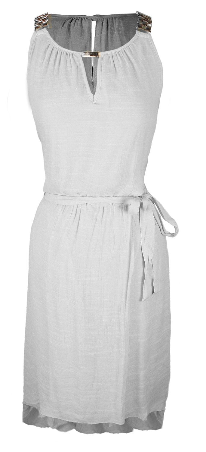 Women's High Low Gold Embellished Tank Dress with Fabric Waist Tie - Elegant Party & Cocktail Dress for Evening Events, Weddings & Special Occasions