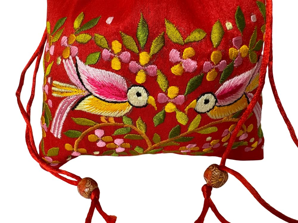 Lavanya Fashions Handmade Raw Silk Embroidered Polti Bag for Women - Elegant Red Clutch Purse for Weddings, Parties & Special Occasions