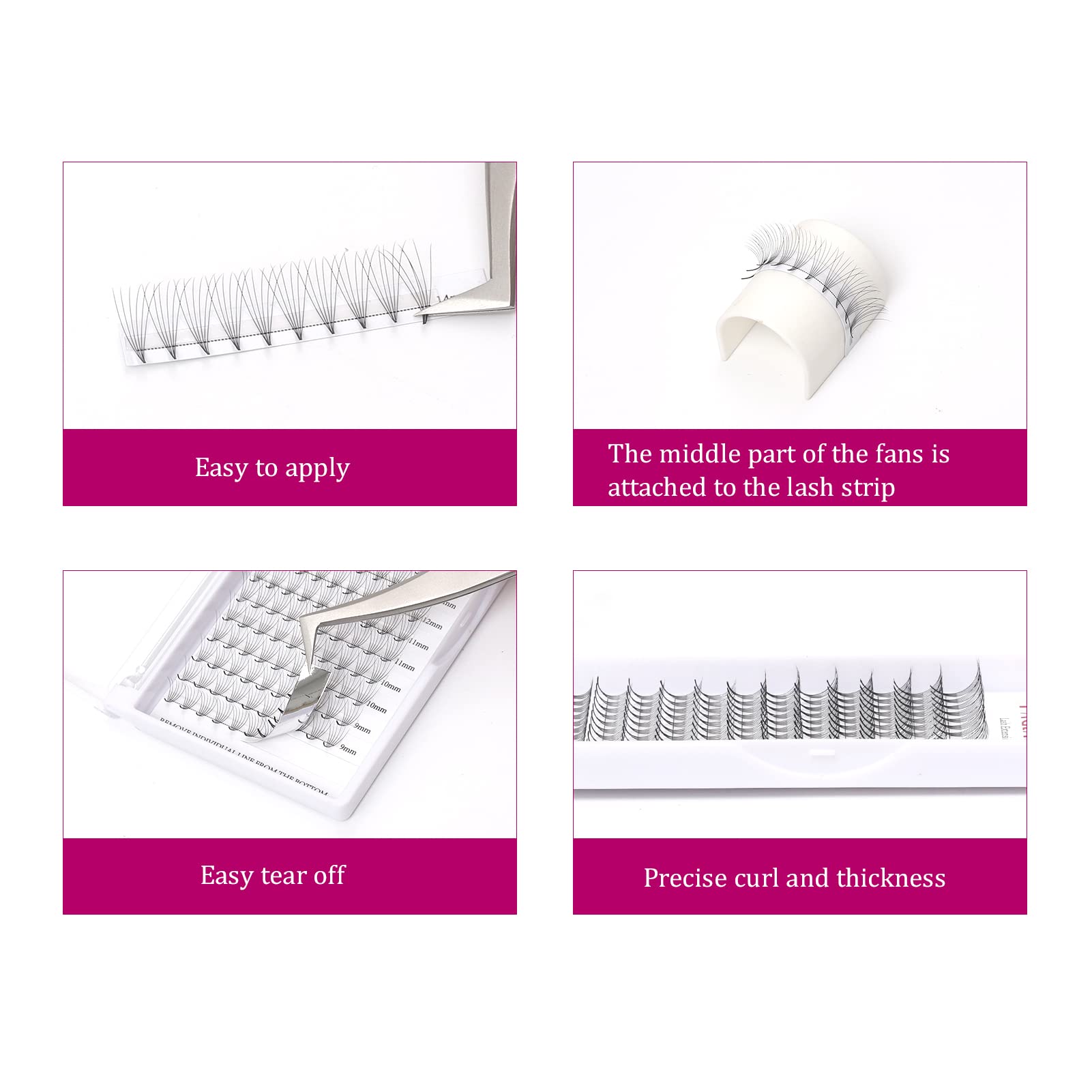 6D 0.07 Volume Lash Extensions - D Curl Mixed Length 8-14mm - FADLASH Premade Eyelash Fans with Pointed Base & Middle Stem - Professional Lash Extension Supplies for Salon & DIY Use (6D-0.07-D, Mix 8-14mm) - Perfect for Bridal, Party & Special Occasion Makeup