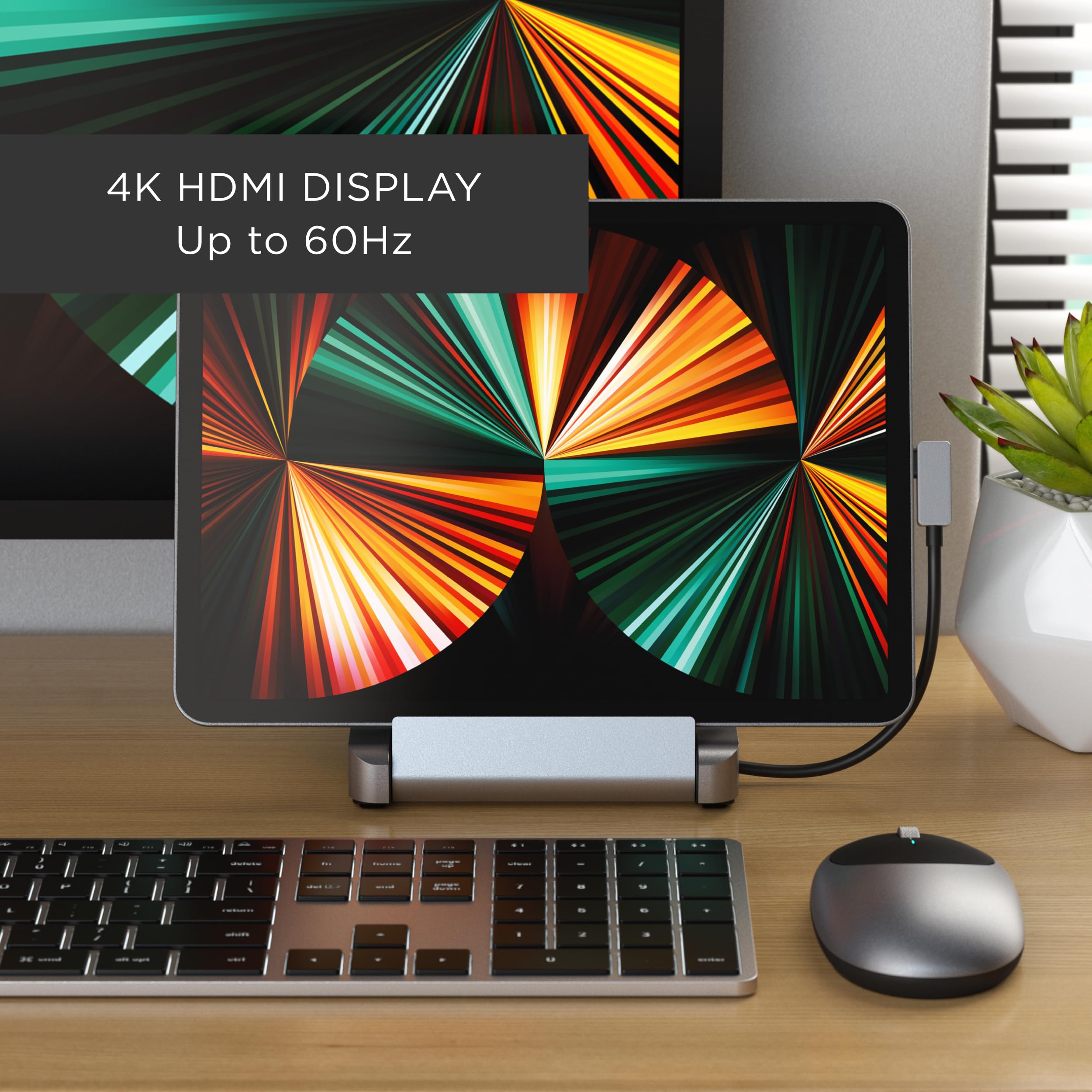 Satechi 6-in-1 USB-C Stand & Hub for iPad Pro - 60W PD Charging, 4K HDMI, USB-A Port, Micro/SD Card Readers, 3.5mm Audio Jack - Compatible with MacBook Pro, iPad, iPhone 16/15 - Perfect for Home Office, Remote Work & Multimedia Entertainment