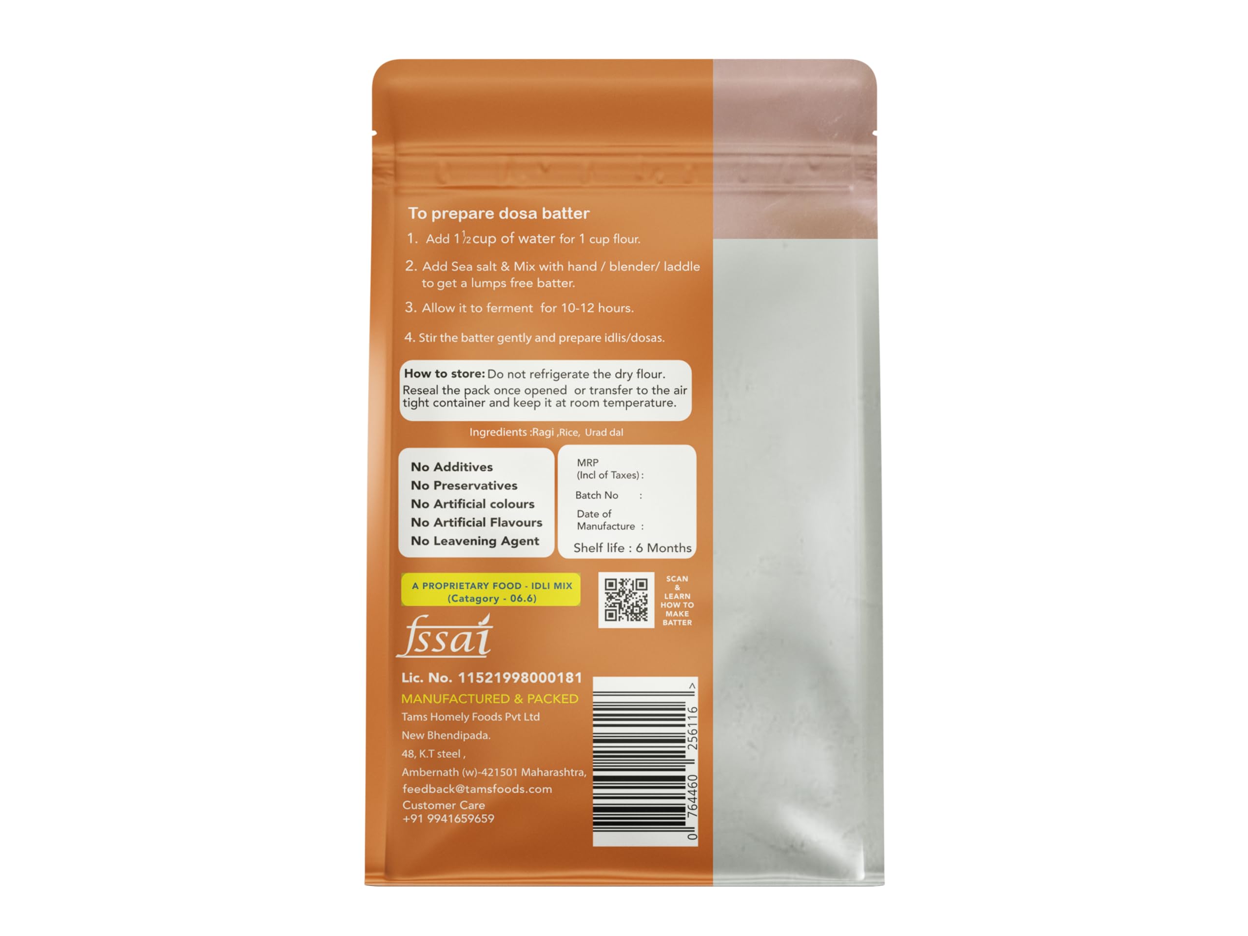 Tams Dosa Flour 1kg - India's First Naturally Fermenting Flour (6 Months Shelf Life) | Makes 2.5kg Batter for 60 Soft & Healthy Idlis | No Additives, No Chemicals, No Yeast | Perfect for Homemade South Indian Breakfasts & Vegan Meals