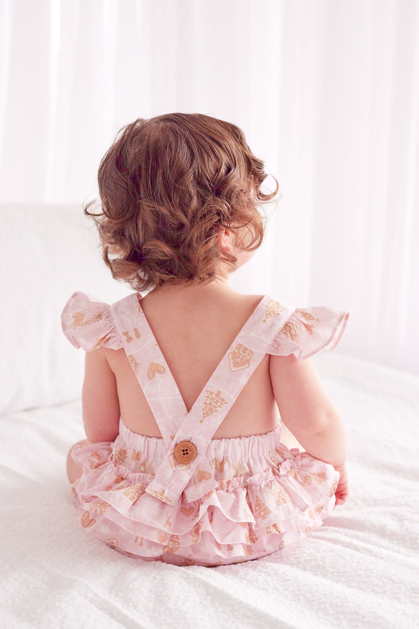 Pink Ruffle Sunsuit for Baby Girls - Christmas Village Holiday Outfit | Perfect for Holiday Photos, Parties & Festive Celebrations