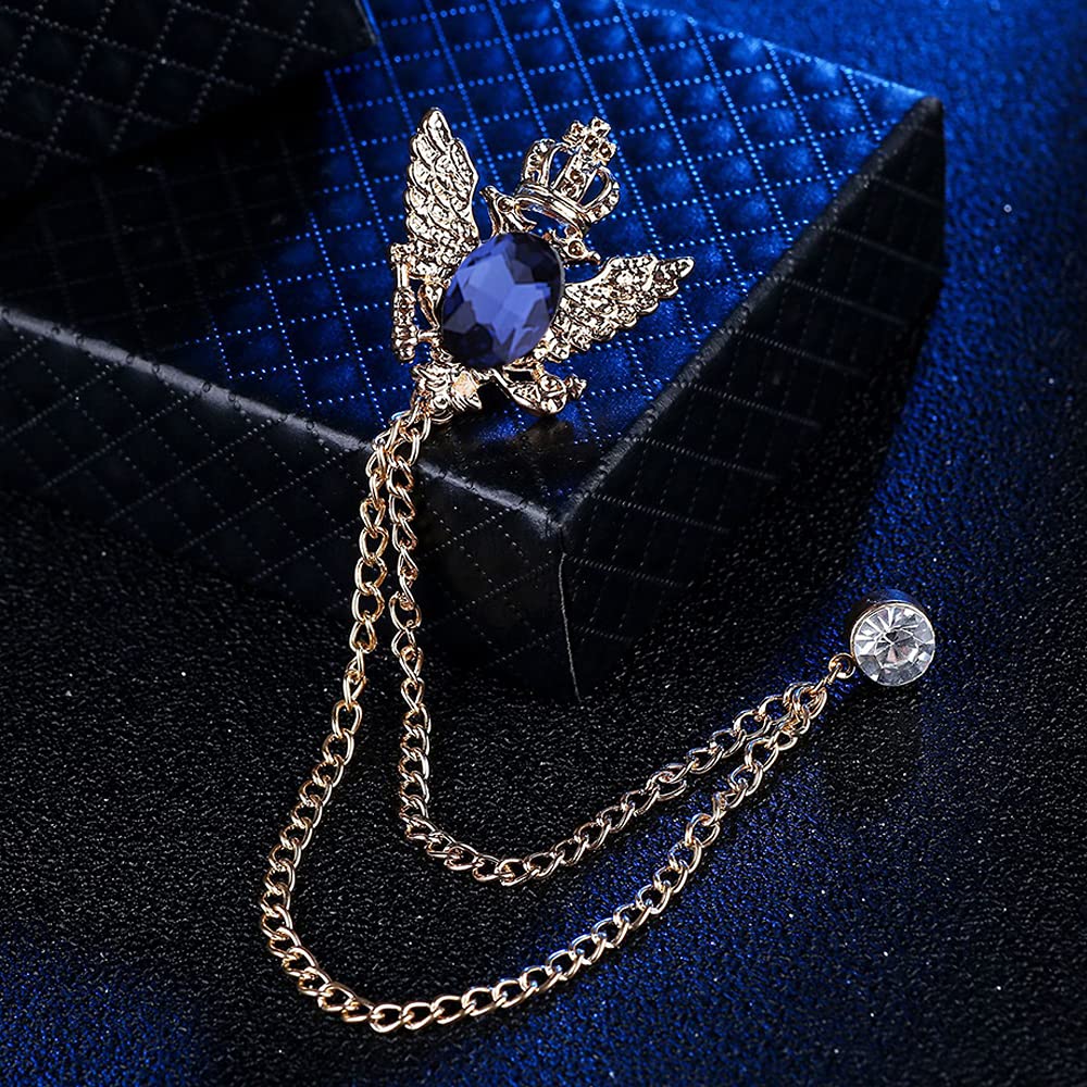 Xihuimay 2-Piece Men's Wedding Brooch Set - Elegant Rhinestone Crystal Bridegroom Lapel Pin for Suits, Tuxedos & Formal Attire - Gold, Silver & Blue Options - Perfect for Weddings, Banquets, Prom & Special Occasions