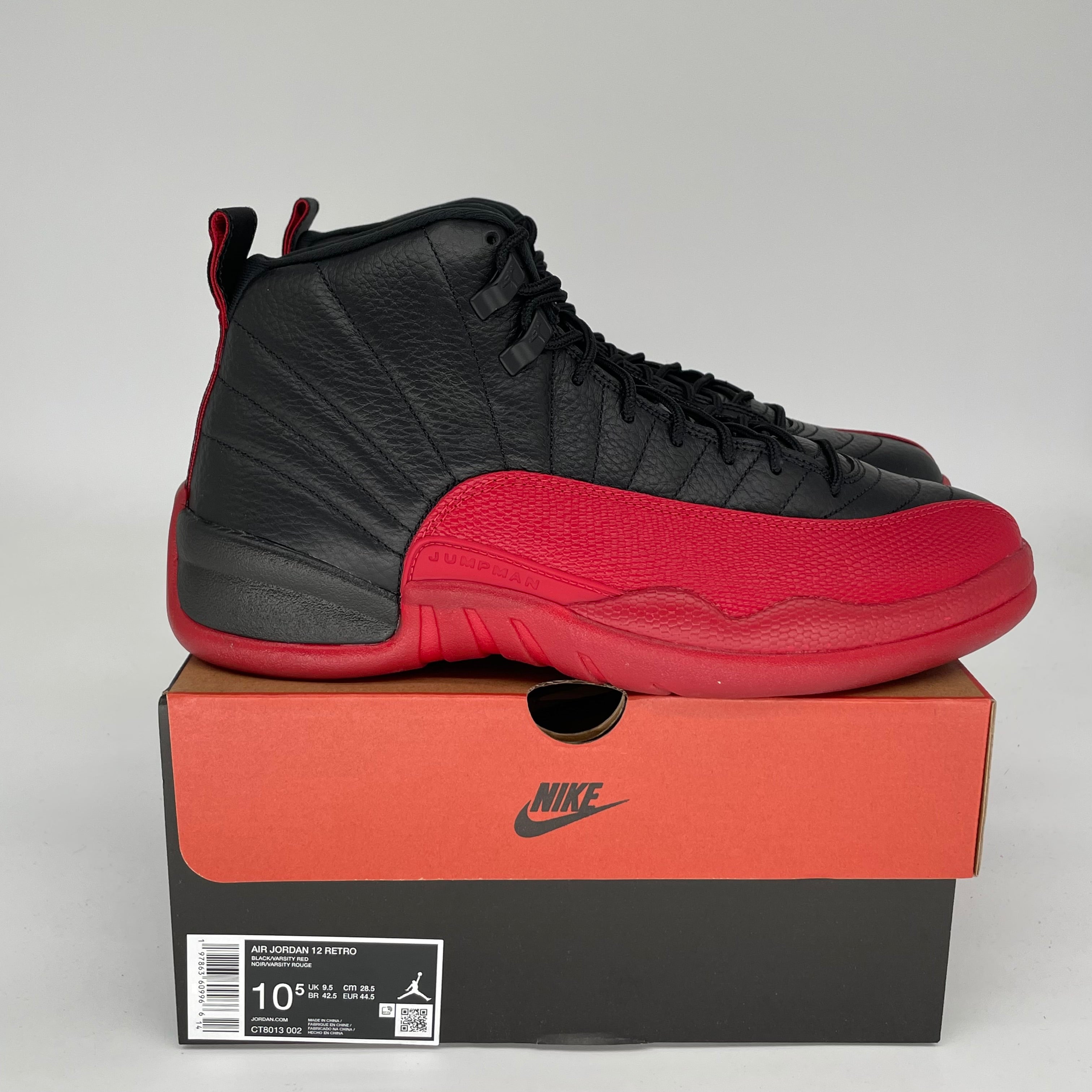 AIR JORDAN 12 FLU GAME Basketball Shoes Men's Size 10.5 (CT8013-002) Black/Red - Retro Sneakers for Basketball & Streetwear Fashion
