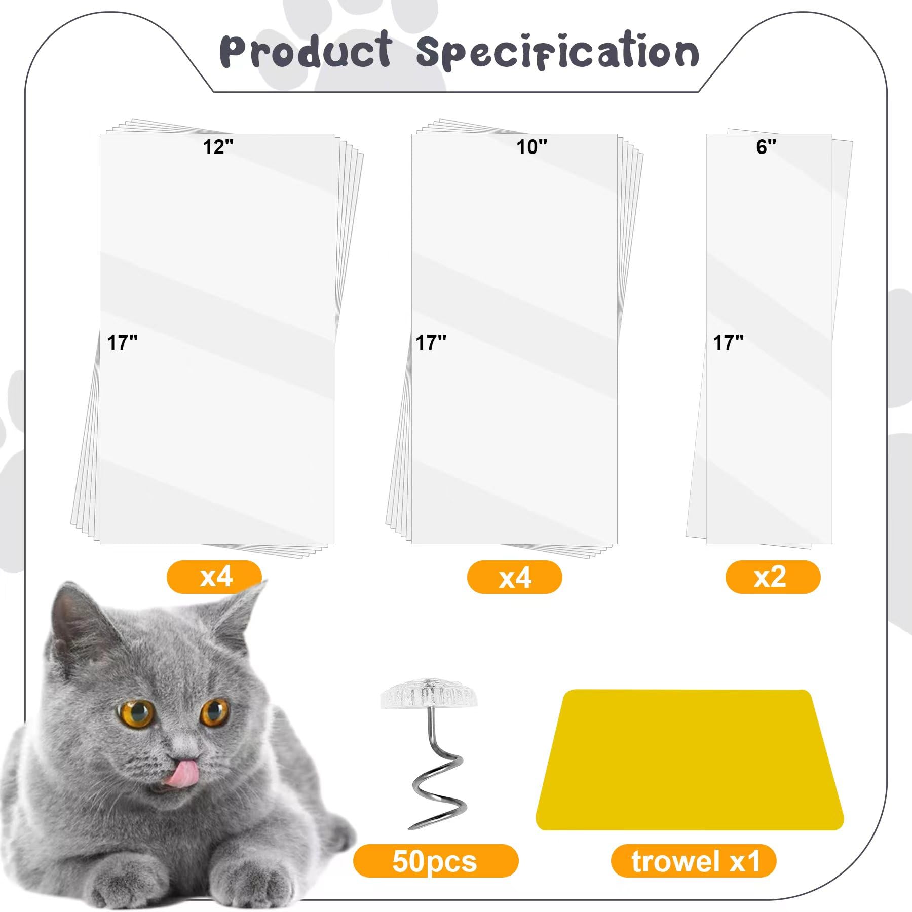 Double Thick Cat Scratch Furniture Protector - 10Pcs Clear Anti Scratch Couch Protector with 50 Pins | Durable Fabric Protector for Sofa, Chair & Furniture | Perfect for Pet Owners & Home Décor