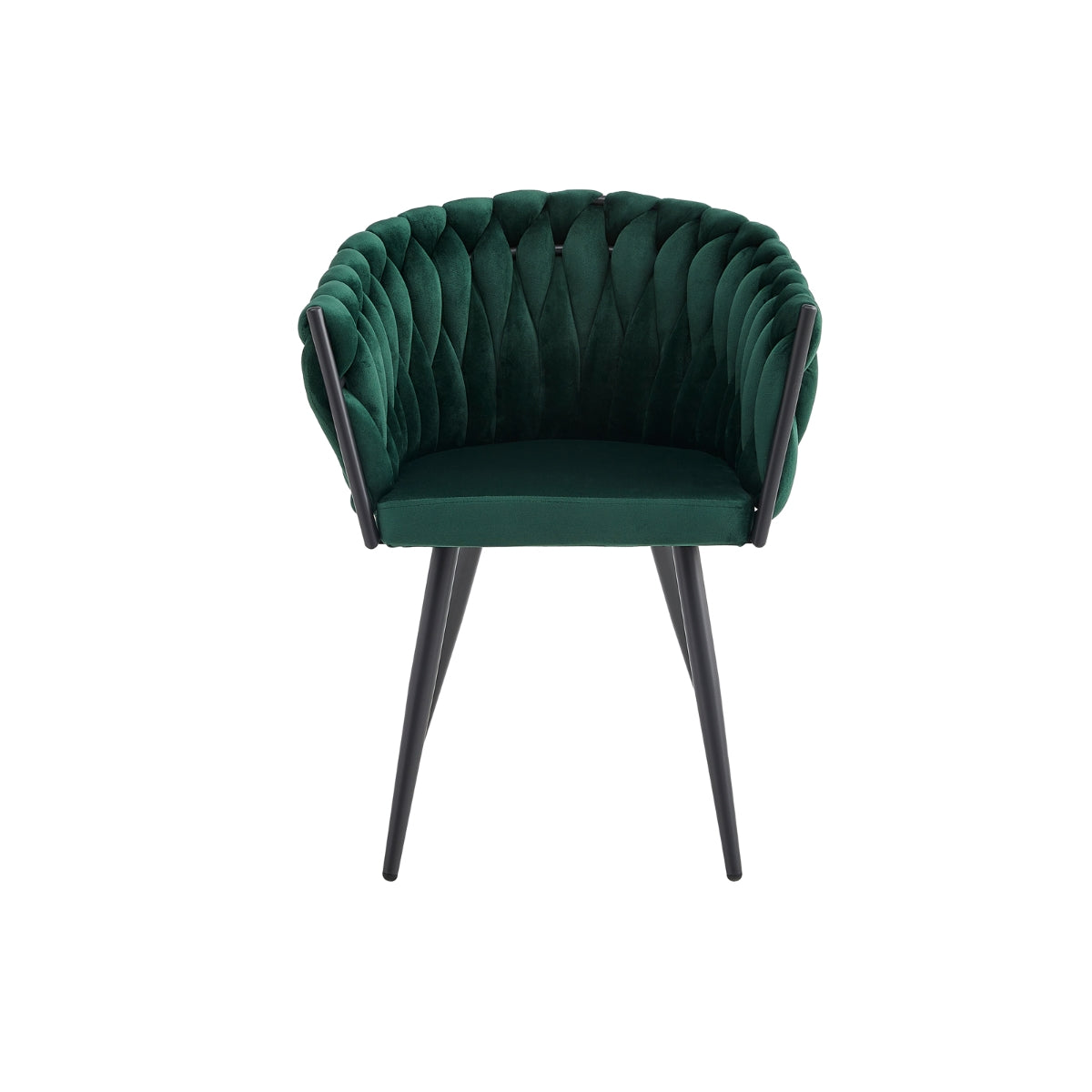 Luxury Green Velvet Braided Arm Chair Set of 2 - Modern Accent Chairs with Angled Metal Legs for Living Room, Bedroom & Office Decor