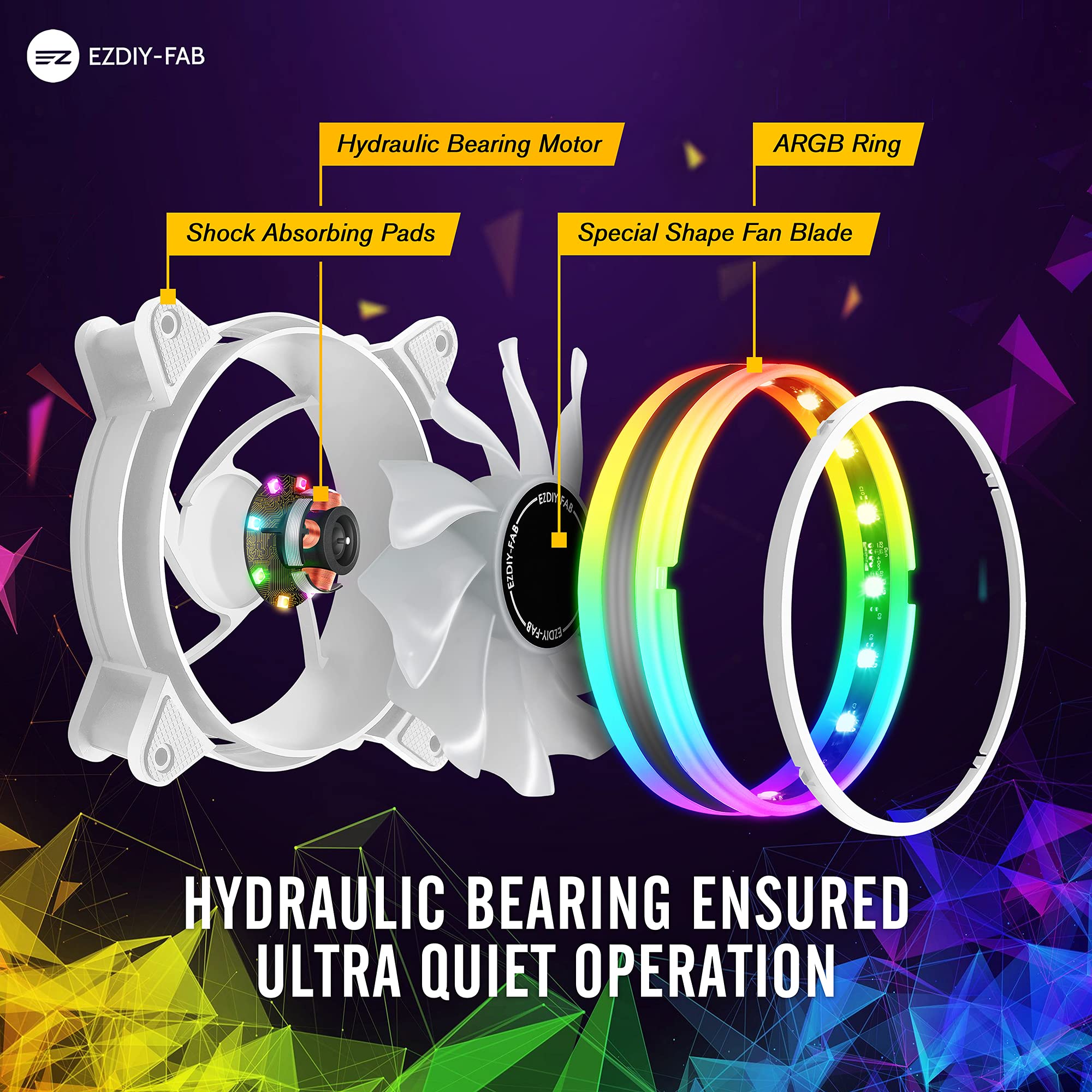 EZDIY-FAB White Moonlight 120mm RGB PWM PC Case Fans 5-Pack with RGB Hub | 5V ARGB Motherboard Sync | Multiple Lighting Modes | Perfect for Gaming PC, Workstation & PC Case Cooling
