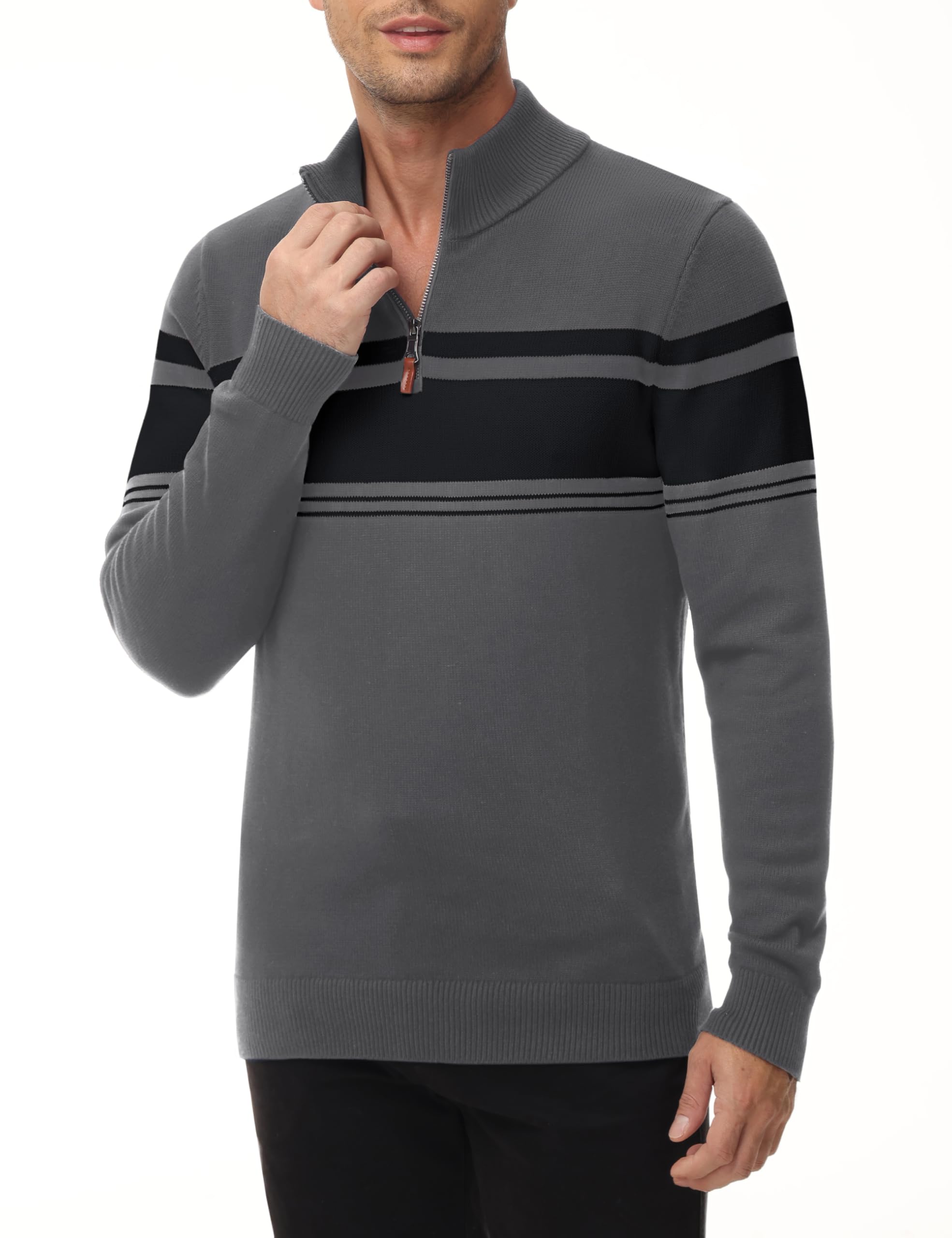 MAGNIVIT Men's Quarter Zip Striped Pullover Sweater - Color Block Polo Sweatshirt for Fall, Winter & Spring | Casual Office Wear & Outdoor Activities