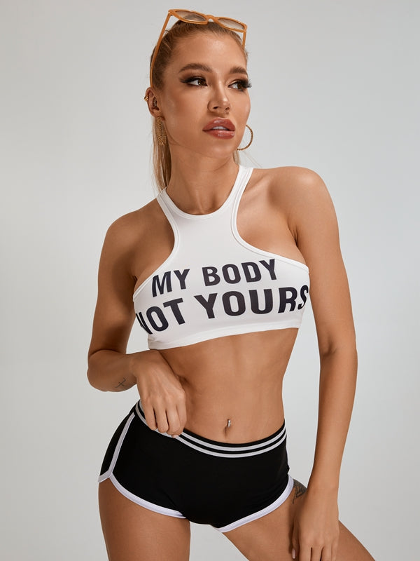 ZASUWA Women's Tight Letter Print Sports Bras - High Support Workout Top for Running, Yoga & Gym