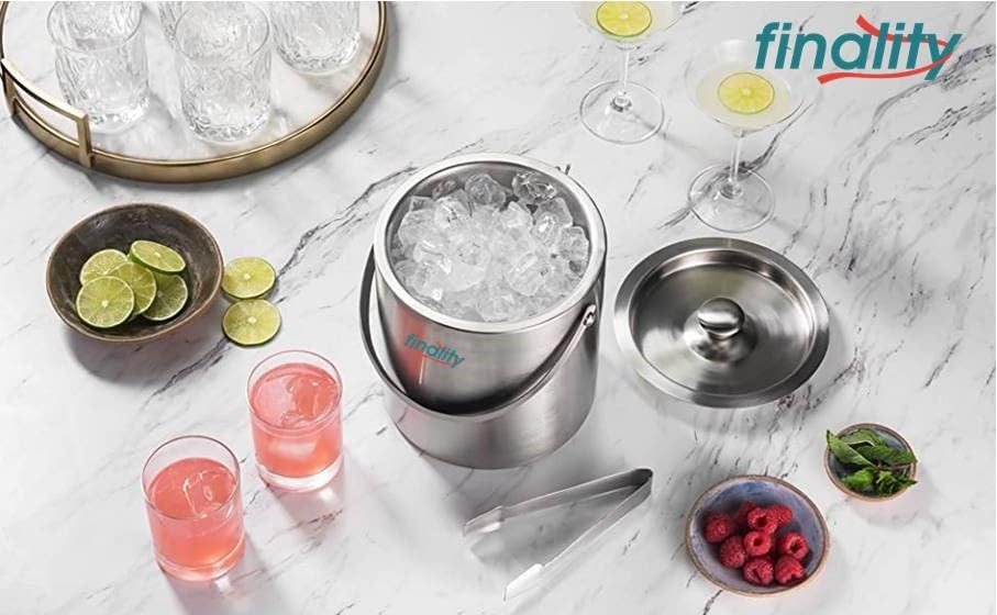 Premium Double Walled Stainless Steel Ice Bucket with Lid & Ice Tongs - 1 Liter Capacity, Keeps Ice Cold for 6+ Hours - Perfect for Cocktails, Parties, Outdoor Events & Home Bar Use