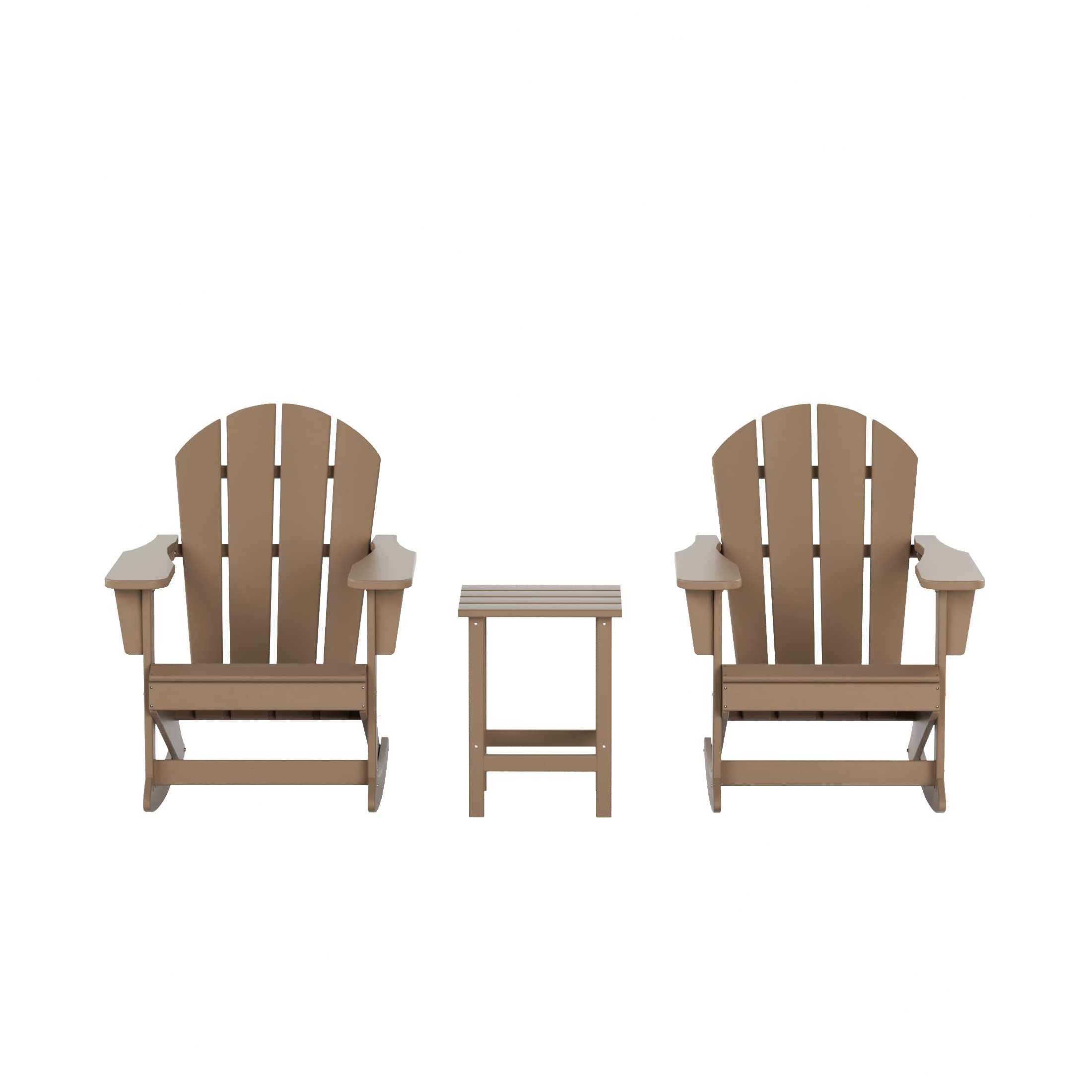 WO Home Furniture 3-Piece Patio Rocking Chair Set - Classic Outdoor Adirondack Rocker Chairs & Side Table in Weathered Wood Finish | Perfect for Porch, Garden, Backyard & Poolside Relaxation