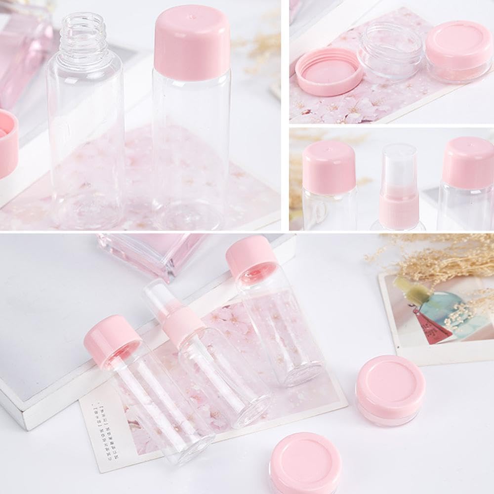 Cannagenix Travel Bottles Set - 6 Pack Refillable Leak-Proof Mini Plastic Bottles for Toiletries, Pump Spray & Squeeze Containers with Travel Storage Bag - Perfect for Airplane Carry-On, Gym, Camping (Pink, 16cm Width)