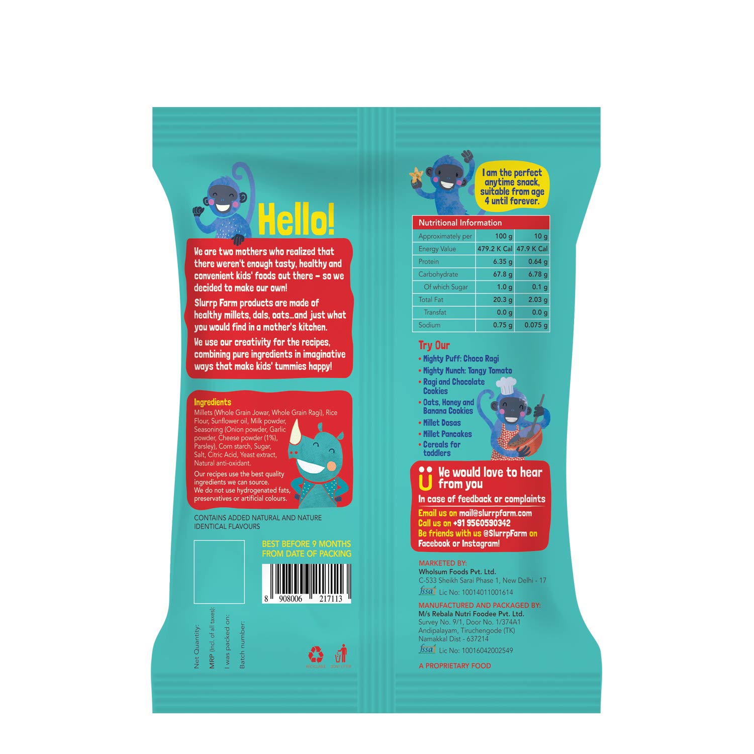 Slurrp Farm Mighty Jowar Puffs - Healthy Snacks for Kids | 6 Flavors: Khatta Meetha, Mild Masala, Cheddar Cheese, Tangy Tomato, Choco Ragi, Cheese & Herbs | Baked Not Fried, No Maida | Perfect for School Lunch, Travel & On-the-Go Snacking | 6 x 20g Packs