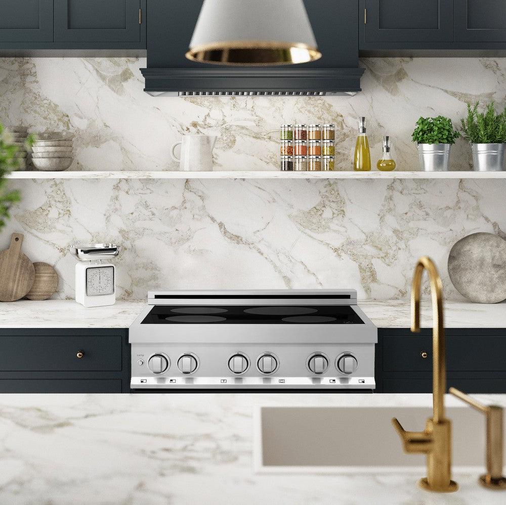 ZLINE 30 Inch 4.0 Cu Ft Stainless Steel Induction Range with 4-Element Cooktop & Electric Oven - White Matte Door (RAIND WM 30) for Modern Kitchens & Professional Cooking
