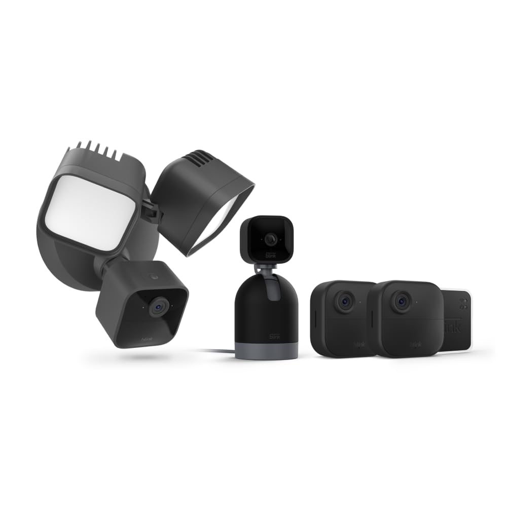 Blink Outdoor 4 (4th Gen) Security Camera Bundle with Wired Floodlight & Mini Pan-Tilt Camera - 1080p HD Live View, Motion Detection, 2-Way Audio, Alexa Compatible - Ideal for Home Security, Garage Monitoring & Outdoor Surveillance