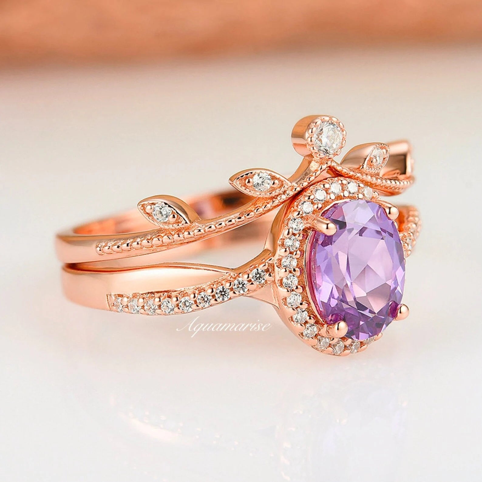 Amethyst & Galaxy Fire Opal Couples Ring Set - Matching Wedding Bands for Him & Her - Elegant Gemstone Jewelry for Anniversaries, Engagements & Romantic Gifts