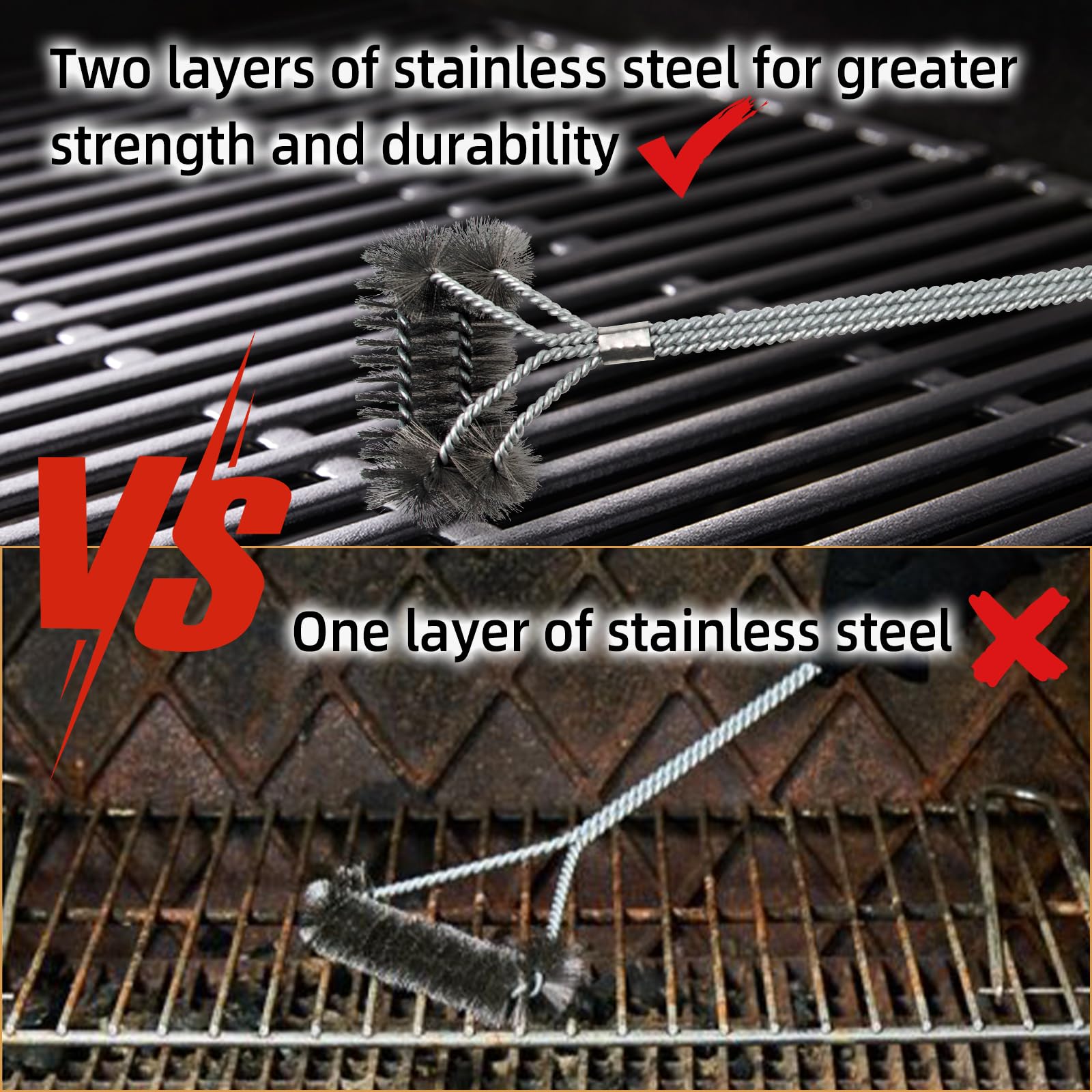 3-Piece Stainless Steel Fryer Cleaning Kit - Basket Brush, L-Shape Brush & Rod for Deep/Air Fryers