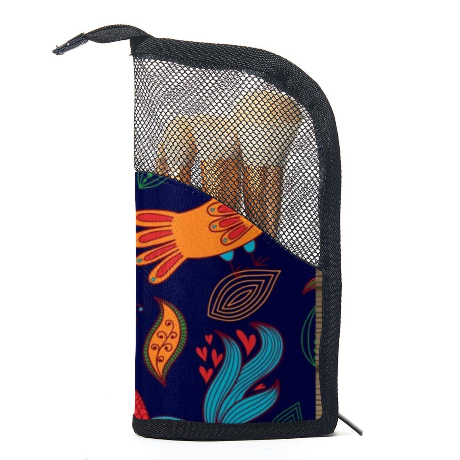 Retro Birds Makeup Brush Organizer Bag with 12 Brushes - Portable Cosmetic Brush Holder Set for Travel, Wedding & Professional Makeup Artists