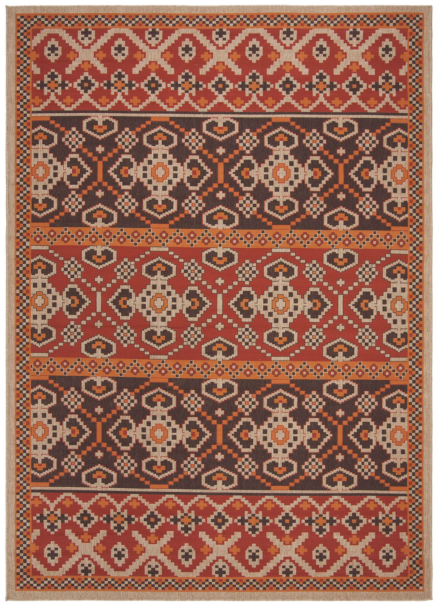 SAFAVIEH Veranda Collection 8' x 10' Red & Chocolate Boho Design Non-Shedding Area Rug - Easy Care Indoor/Outdoor Washable Rug for Living Room, Bedroom, Patio, Backyard & Mudroom (VER093-0332)