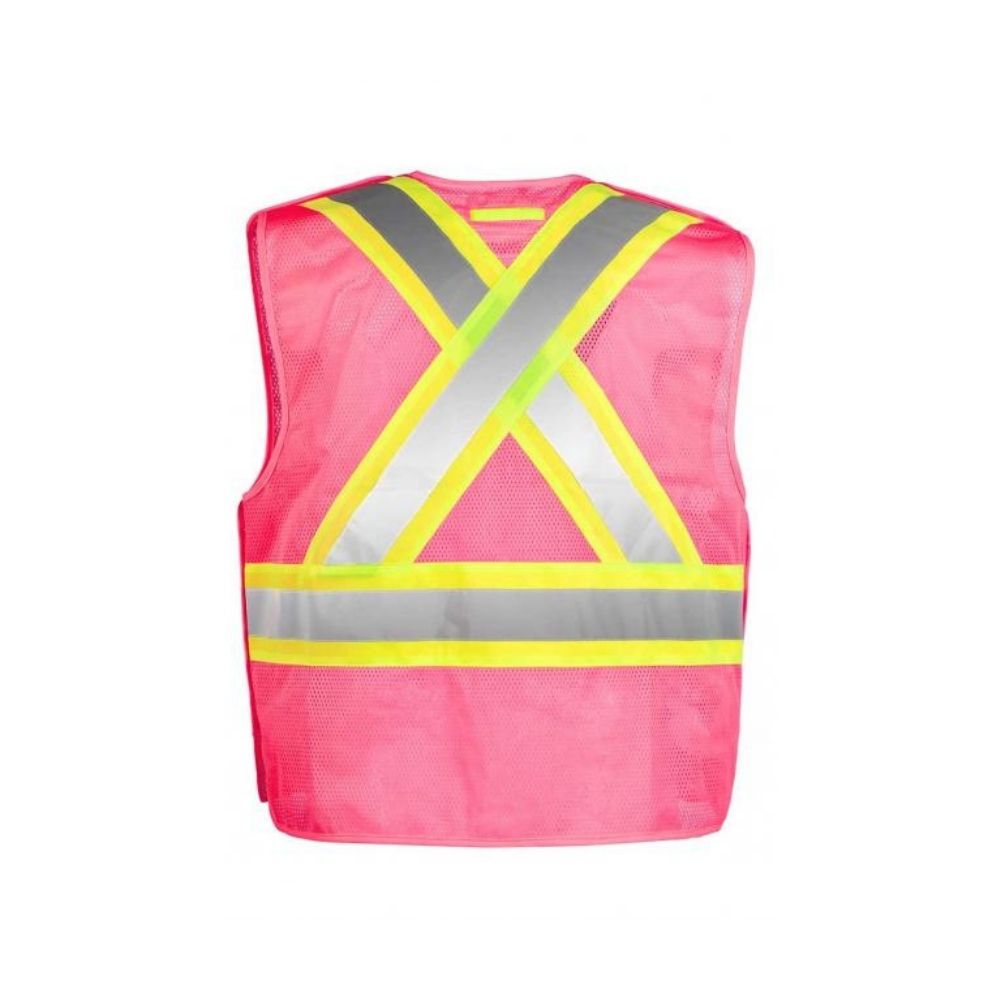 Terra Hi-Vis 5-Point Tear-Away Safety Vest - Pink (116523PK) | High Visibility Workwear for Construction, Road Crews & Emergency Responders