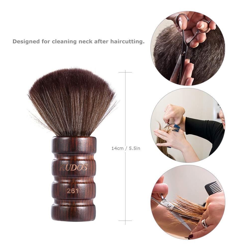 EXCLUZO Professional Barber Neck Duster Brush - Soft Bristle Hair & Face Cleaning Brush with Wooden Handle for Salon, Home Haircut, Beard Grooming & Makeup Application