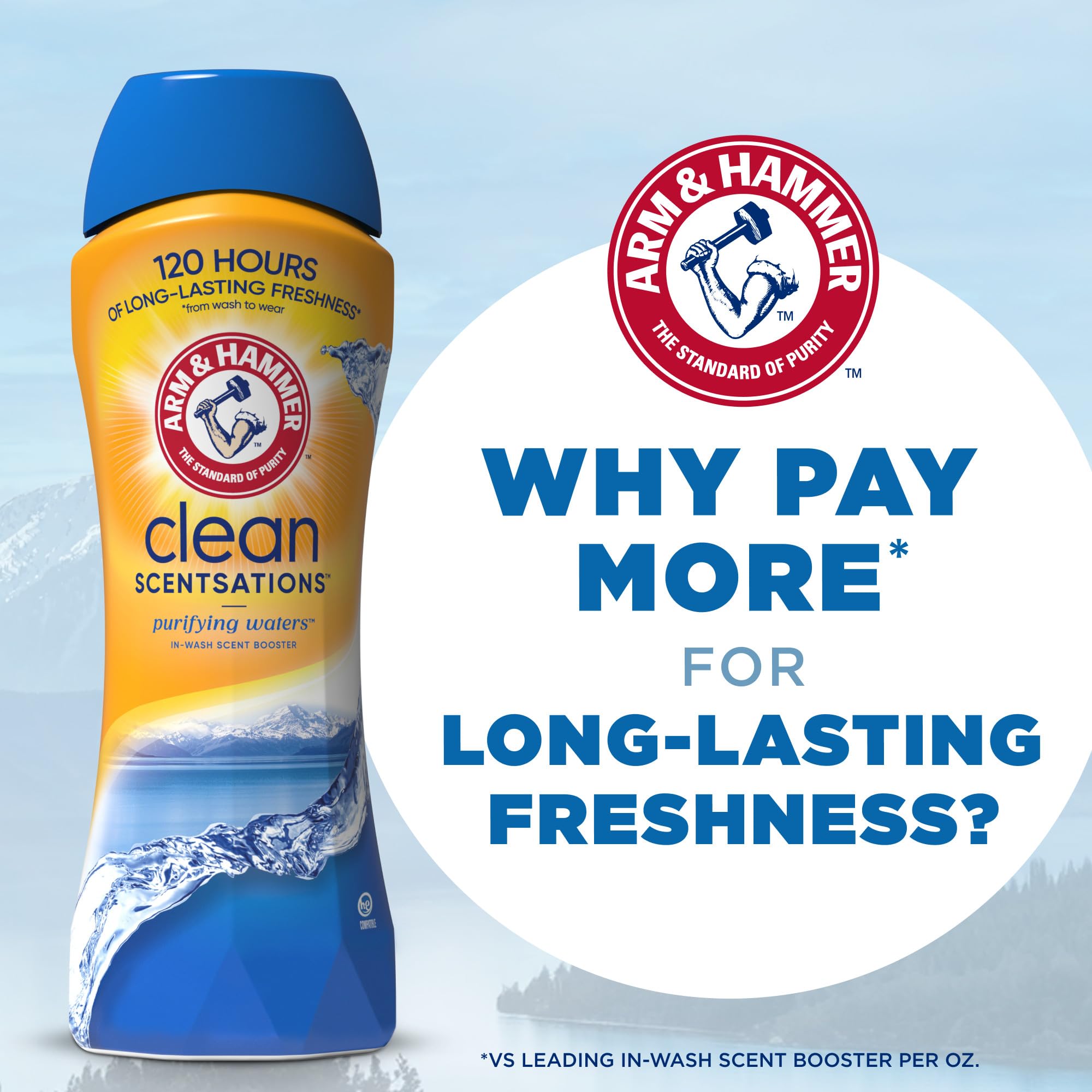 Arm & Hammer In-Wash Scent Booster, Purifying Waters - 24 oz (Pack of 4) | Long-Lasting Freshness for Laundry | Perfect for Gym Clothes, Bedding & Towels