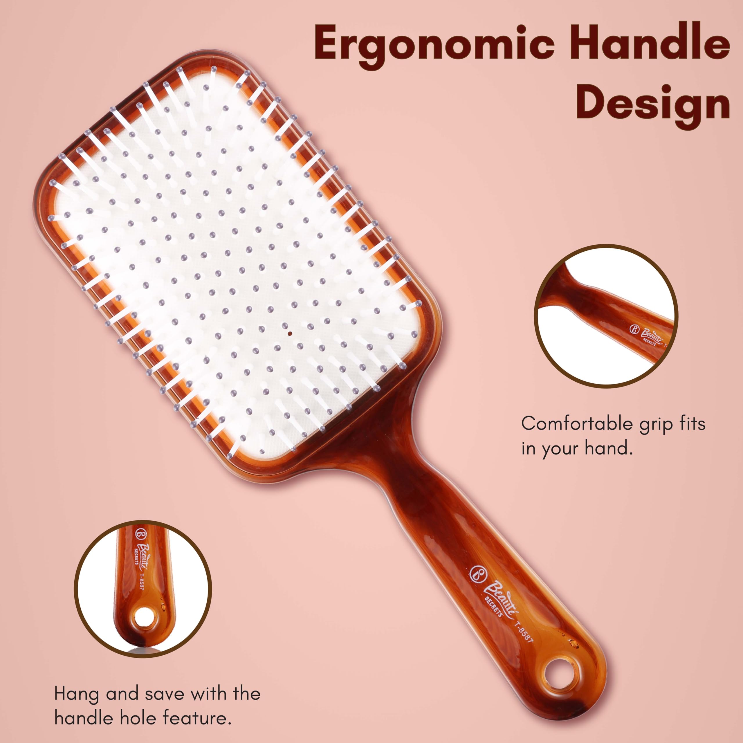 Beauté Secrets Detangling Hair Brush - Smooth Glide Paddle Brush for All Hair Types (Women & Men) - Wet & Dry Hair Use - Perfect for Home, Travel & Salon Styling