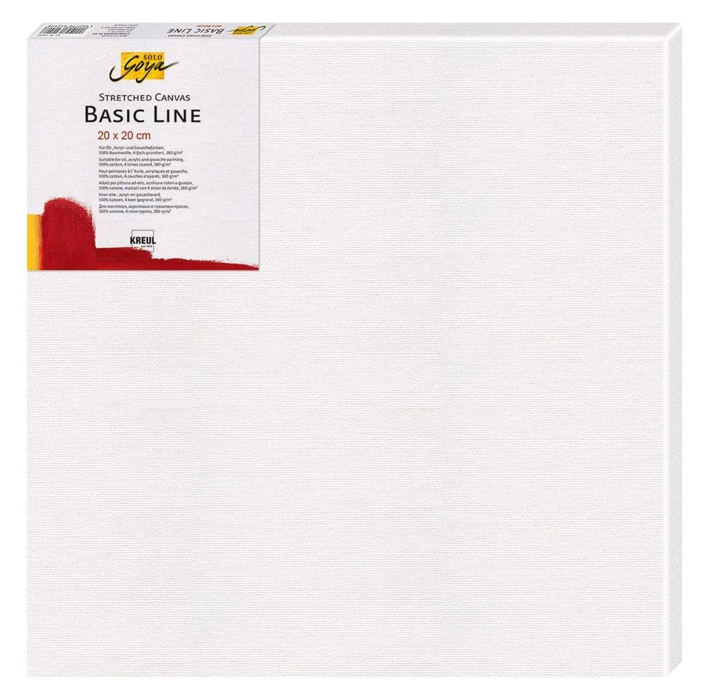 Premium Solo Goya 62020 Stretched Canvas 20x20cm - 4-Ply Cotton Primed for Oil, Acrylic & Gouache Painting - Artist Canvas for Studio, Classroom & Home Art Projects - White