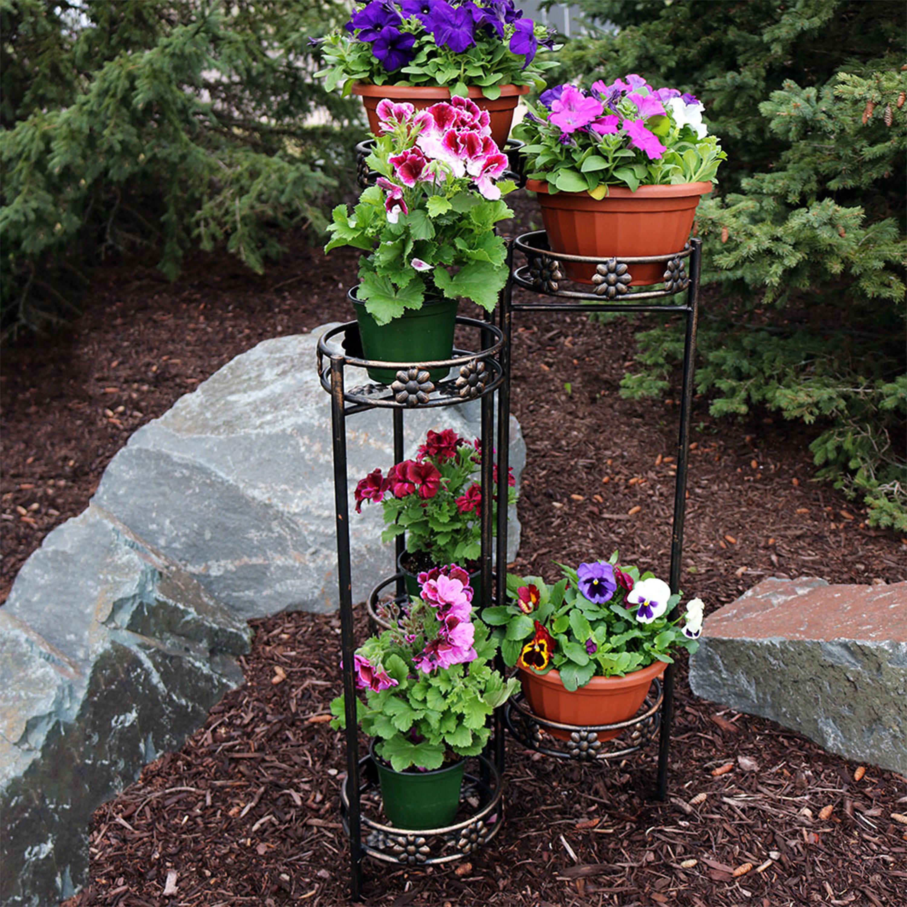 6 Tier Folding Plant Stand for Indoor/Outdoor Use - Heavy Duty Metal Flower Pot Holder Shelf for Patio, Garden & Home Decor - Sunnydaze