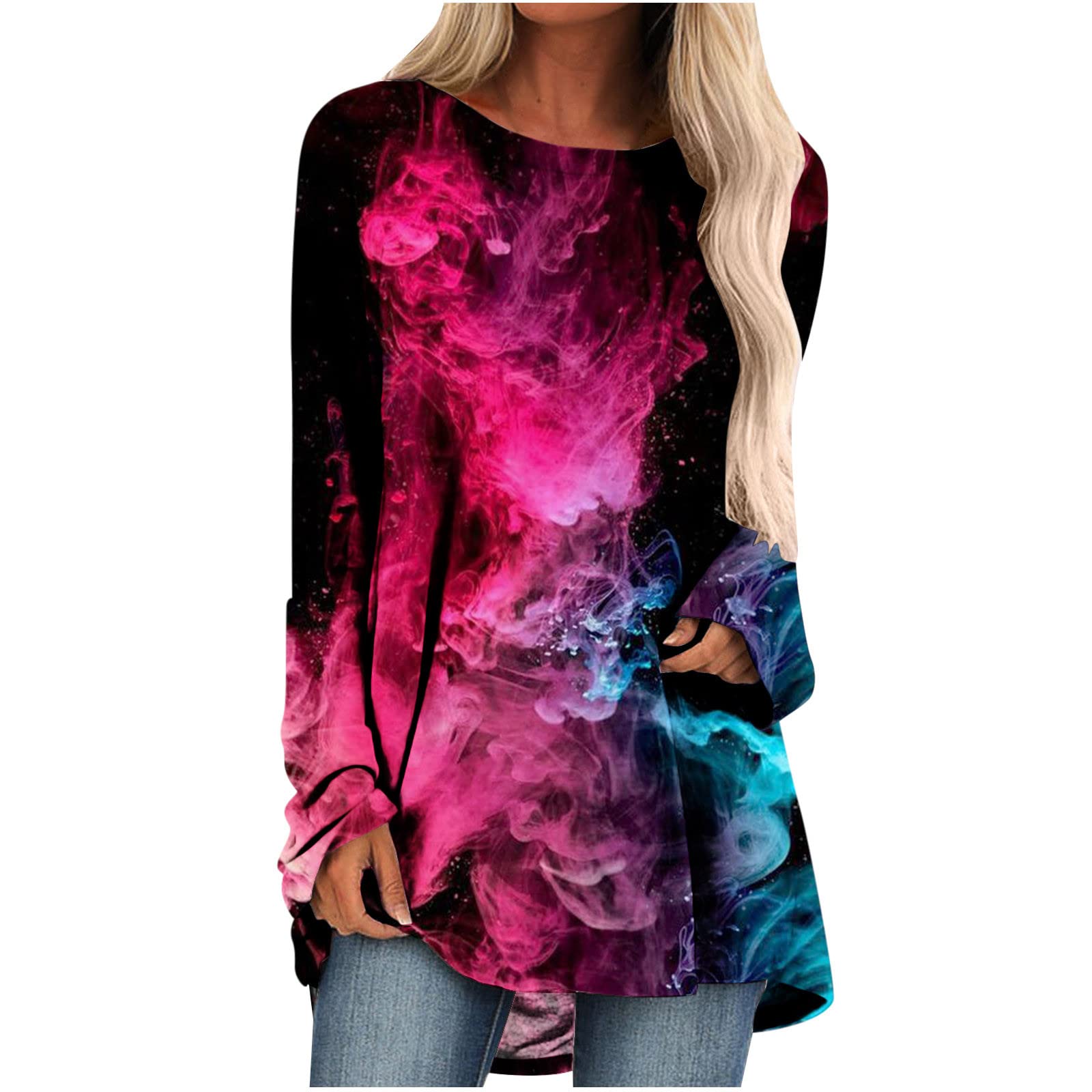 Ylioge Women's Casual Long Sleeve Blouse - Loose Fit O-Neck Printed T-Shirt Top for Ladies | Perfect for Work, Weekend Outings & Everyday Wear