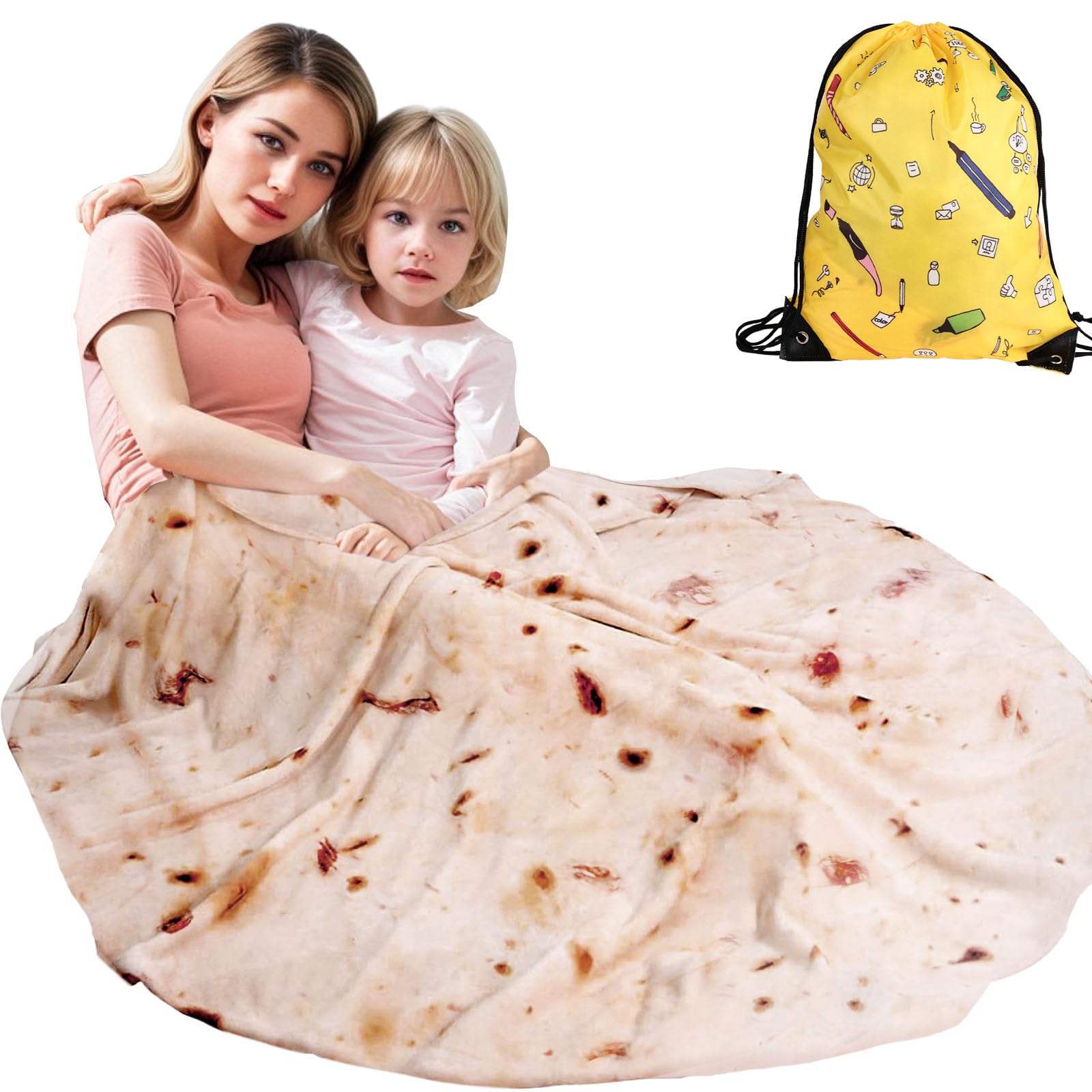 Burrito Blanket - Soft Plush Round Tortilla Throw Blanket for Adults & Kids - Realistic Food Blanket - Funny Taco Blanket for Couch, Bed or Travel (60 Inches) - Perfect for Movie Nights, Camping & Gifts