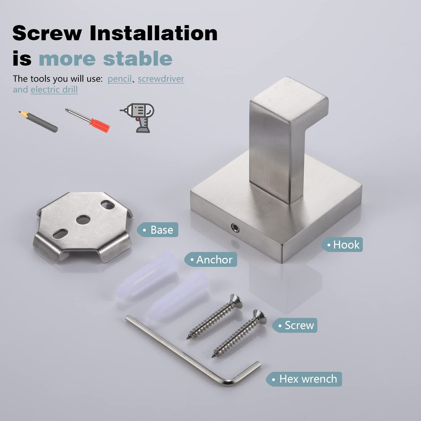 24-Inch Stainless Steel Towel Bar - Brushed SUS 304 Bathroom Towel Holder with Square Robe Hook - Wall Mounted for Bath Towels, Coats & Robes - Perfect for Modern Bathrooms & Spa-Like Showers
