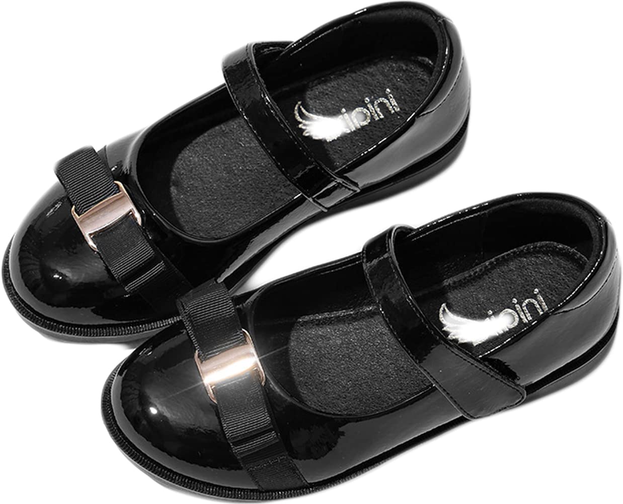 Mrkeung Girls Ballet Flats - Black Soft Leather Princess Shoes with Bow Knot & Ankle Strap | Comfortable Toddler & Kid Shoes for School, Dance Class & Everyday Wear