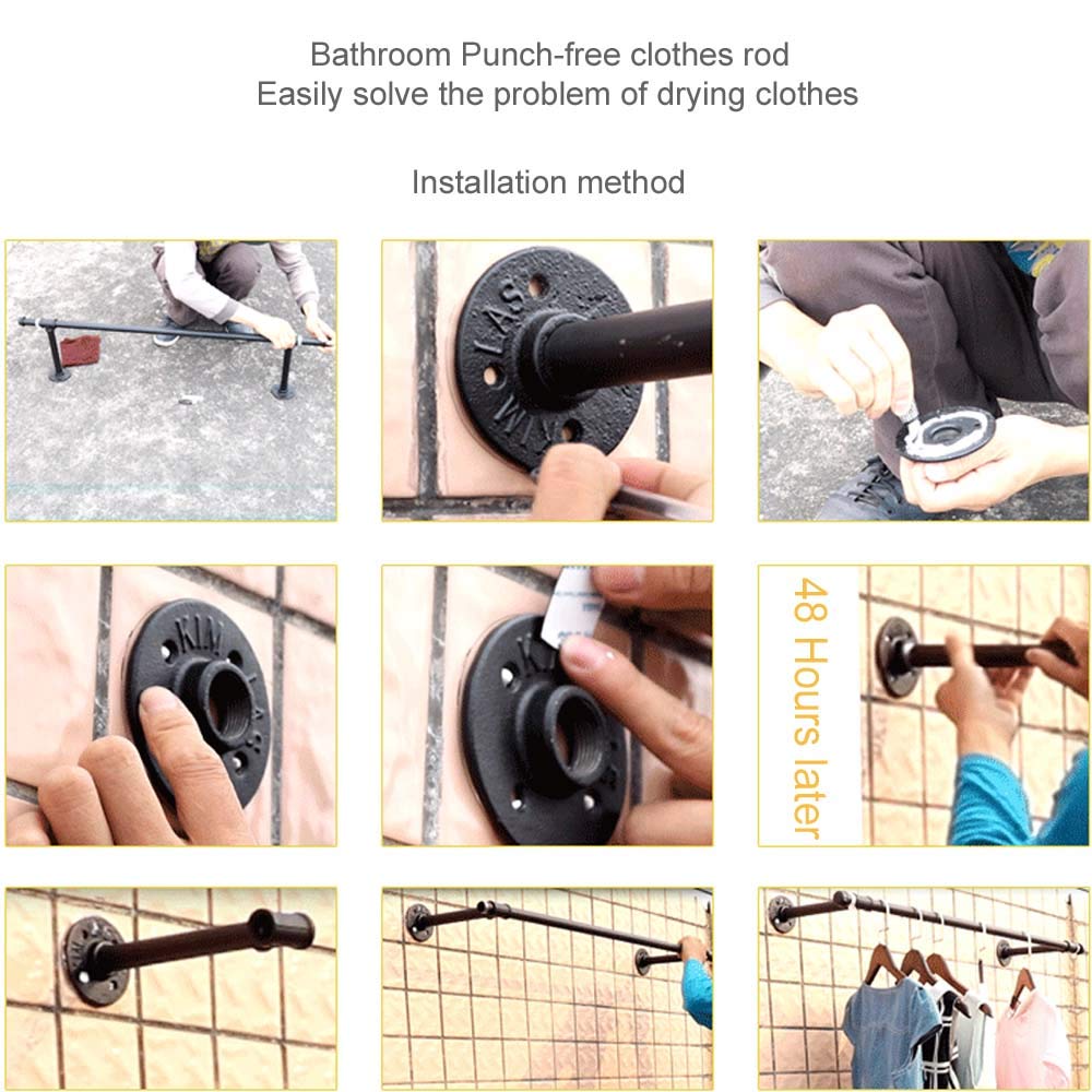 Punch-Free Clothes Rods - Adjustable Wall-Mounted Hanging Rack for Indoor Bathroom & Closet Organization | Space-Saving Detachable Clothes Hanger for Towels, Robes & Coats
