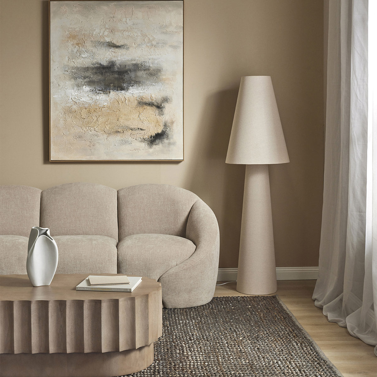 Carrington Modern Linen Floor Lamp with Adjustable Height - Elegant Living Room Lighting for Bedroom, Office & Reading Nook | Soft Ambient Light for Cozy Home Decor