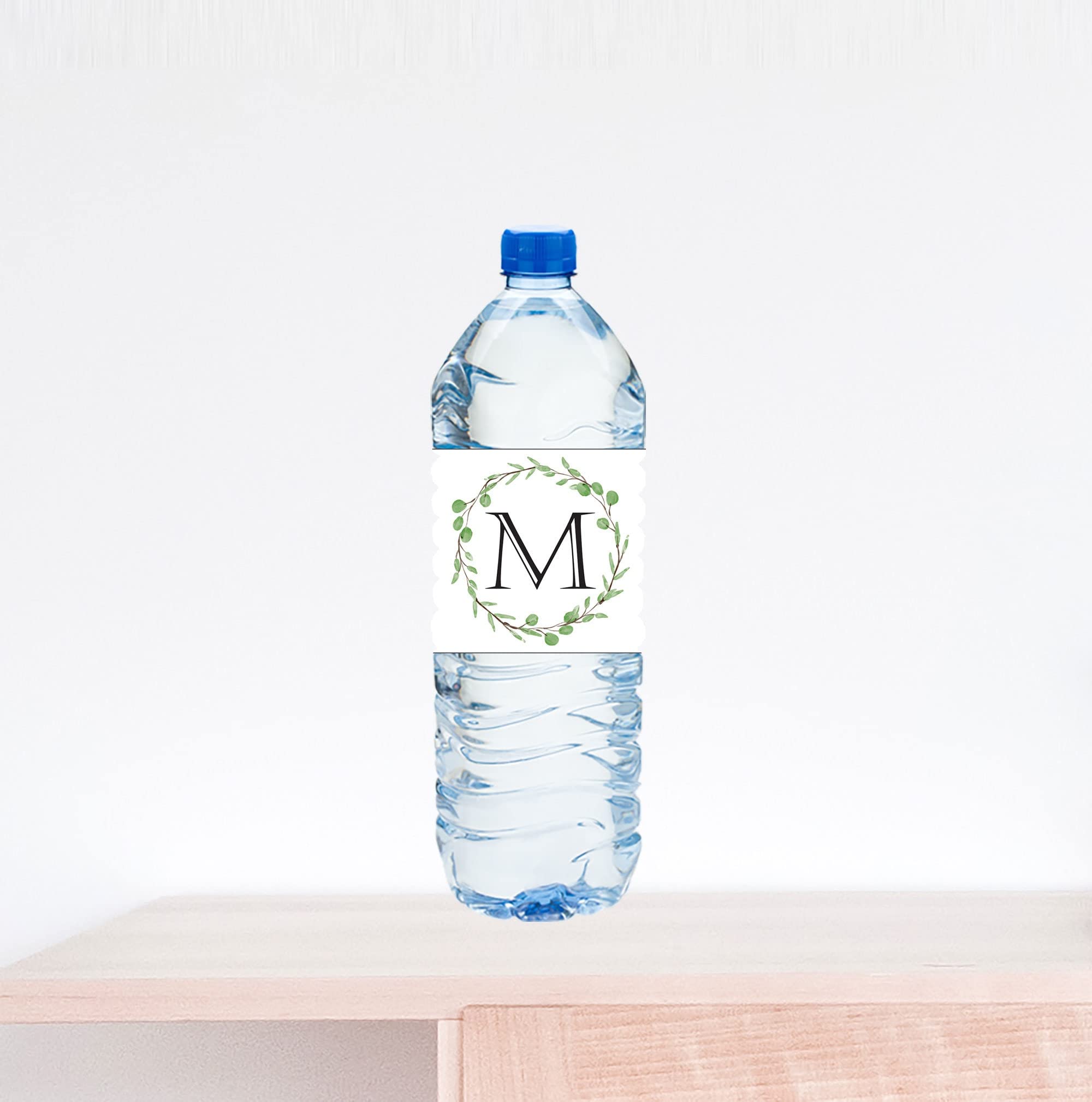 Personalized Eucalyptus Monogram Wedding Water Bottle Labels - Elegant Custom Name Stickers for Bridal Shower, Bachelorette Party & Reception Decor