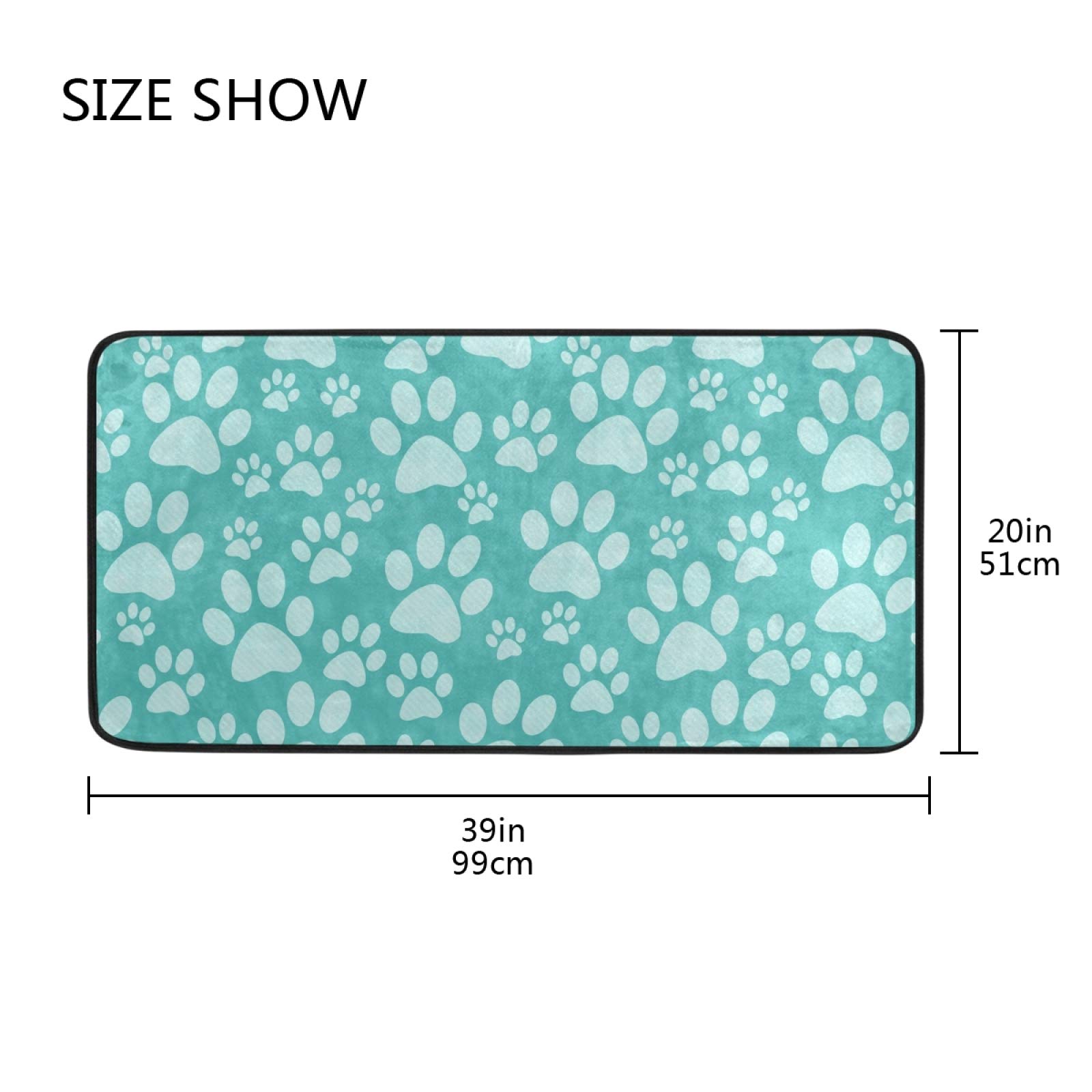 Qilmy Teal Dog Paw Print Non-Slip Area Rug - Soft Comfortable Large Floor Mat for Living Room, Bedroom, Bathroom & Dorm - 39x20 Inch - Perfect for Pet Lovers' Home Decor & Cozy Spaces