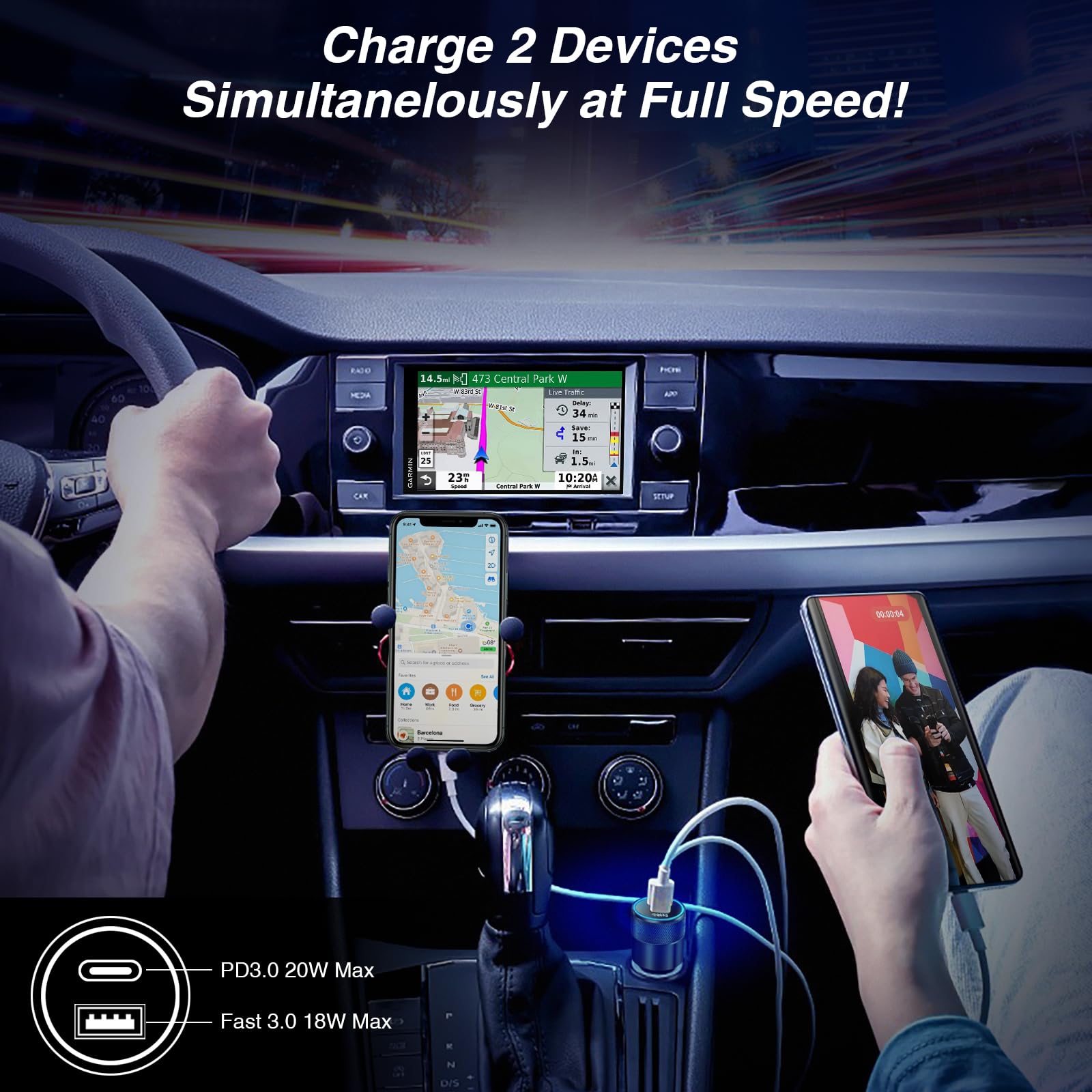 38W Dual Port USB C Car Charger Fast Charging - 2 Pack USB-C & USB-A Car Adapter for iPhone 16/15/14/13, Samsung S24/S23, Google Pixel - Perfect for Road Trips & Daily Commute (Cargador Para Carro)