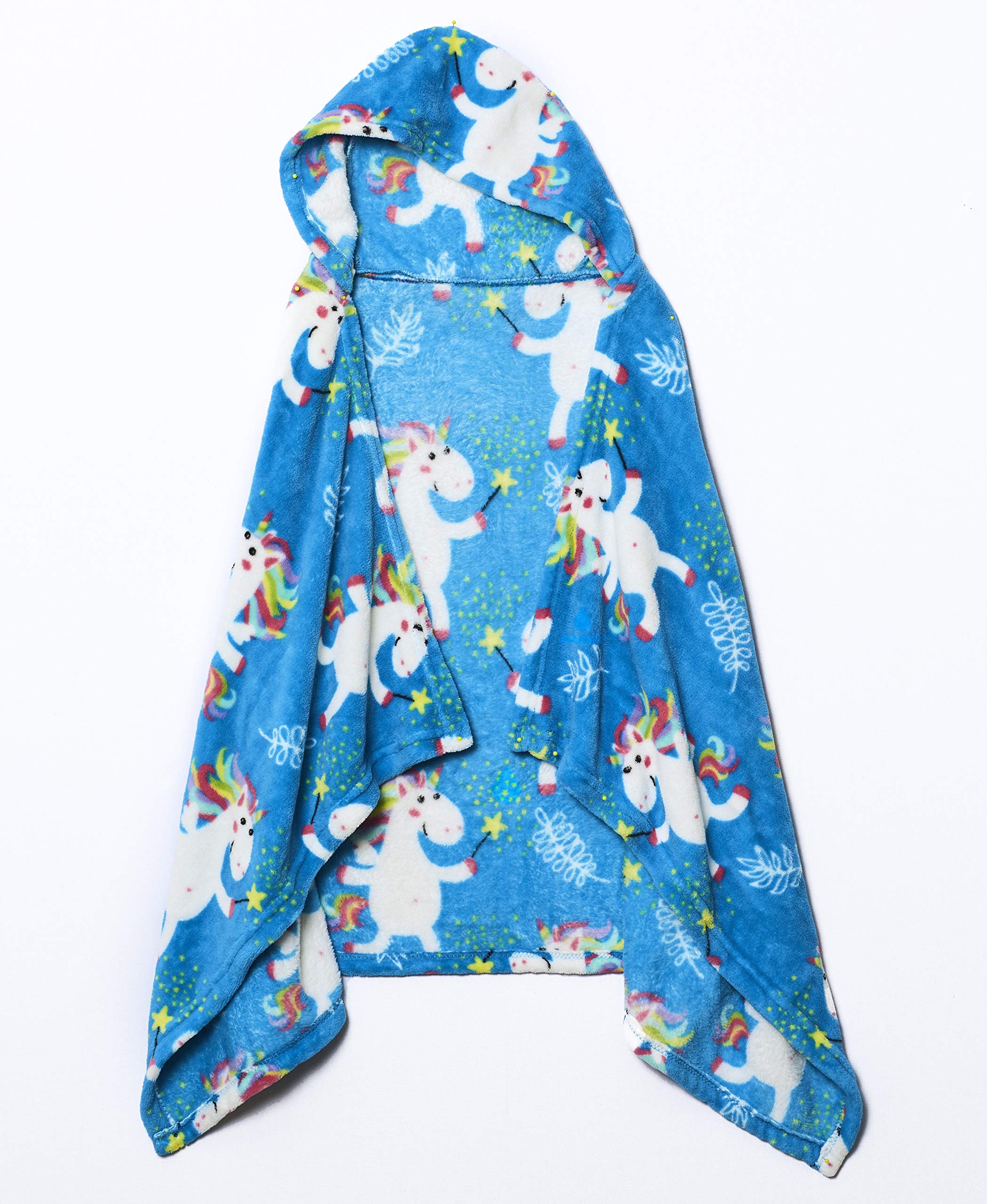 Welcome Industries Hooded Kids Throw Blanket - Soft Security Blanket with Hood - Unicorn Design Blue Blanket Hoodie - Perfect for Nap Time, Travel & Cuddling
