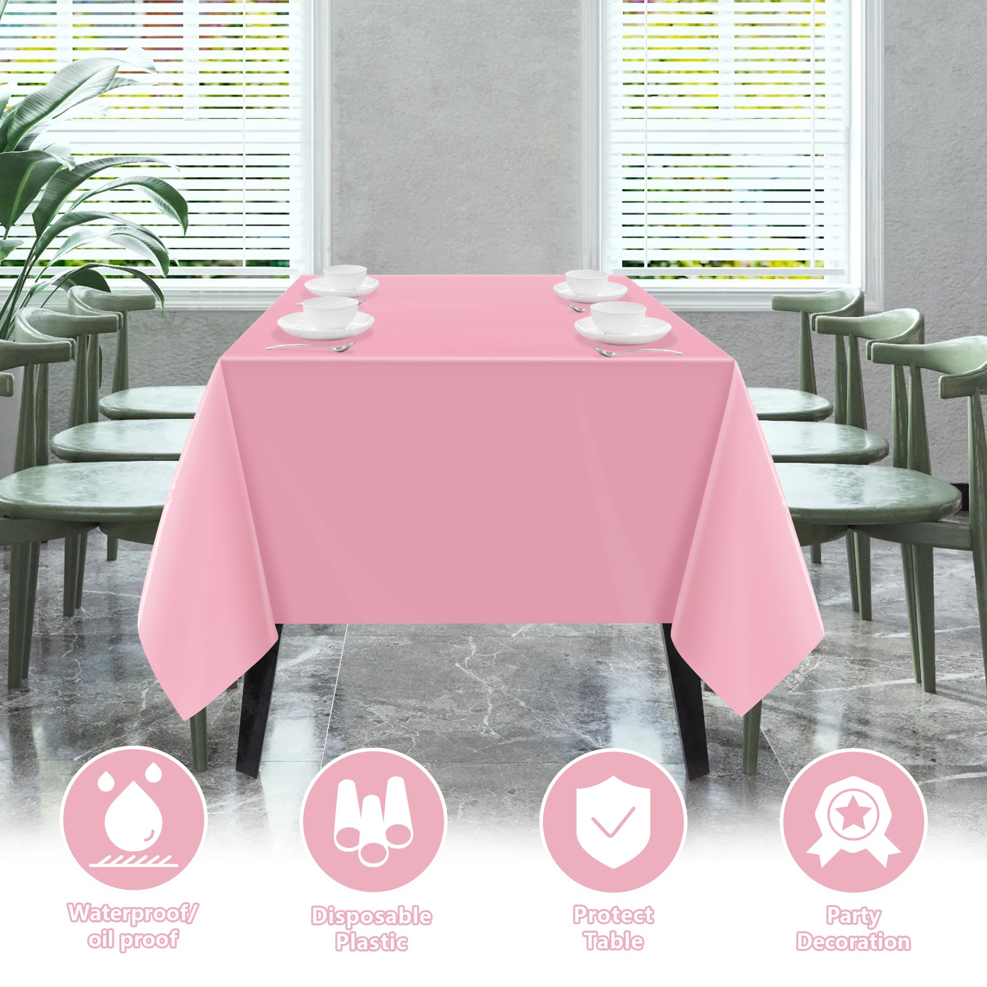 OHOME 4 Pack Disposable Plastic Tablecloths - Pink Party Table Covers for Birthday, Wedding, Baby Shower & Holiday Decorations | Waterproof & Easy Clean | Indoor & Outdoor Use
