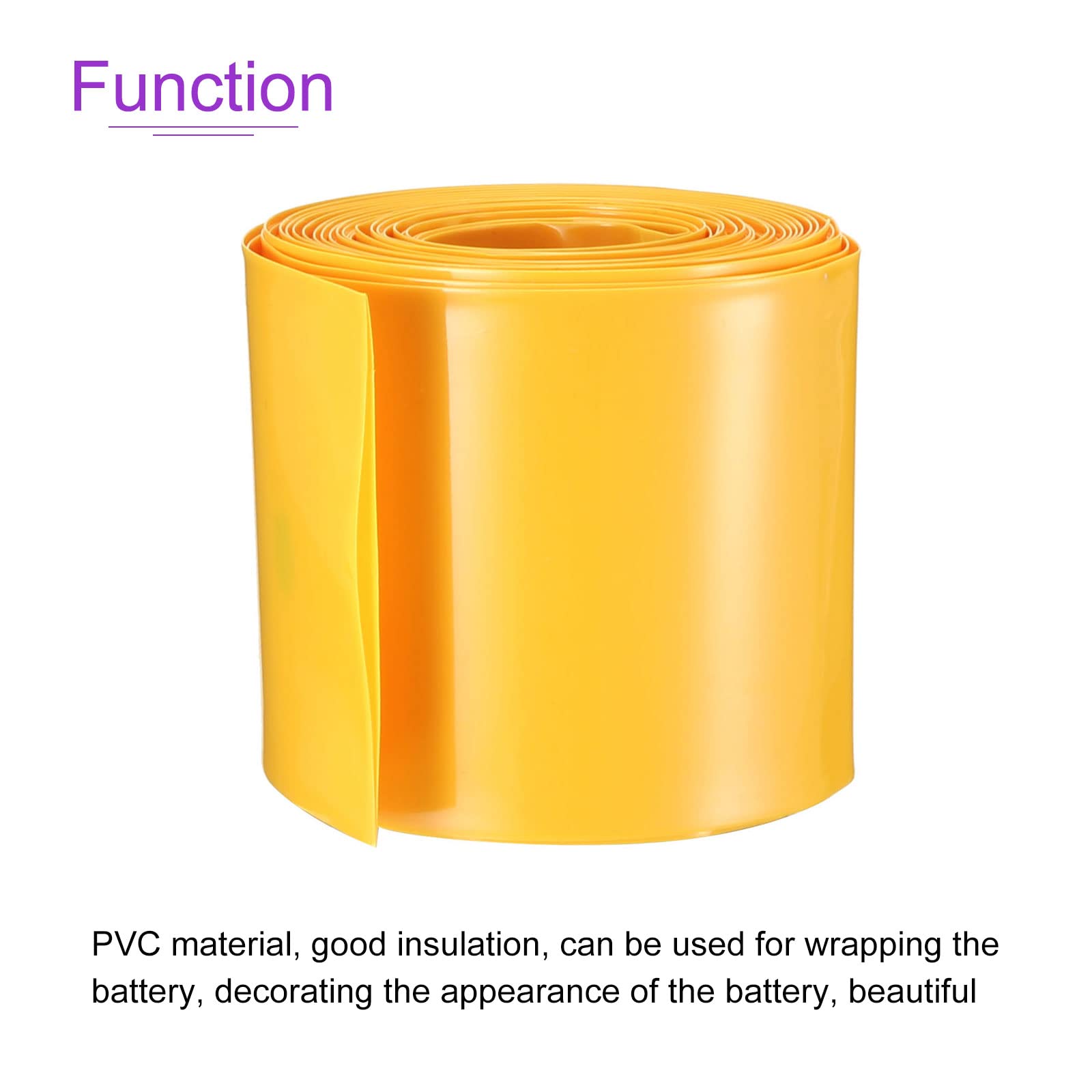 DMiotech 50mm Flat 5m PVC Heat Shrink Tubing for 18650 Battery Pack - Yellow Battery Sleeves for DIY Electronics, Drone & Power Tool Repair